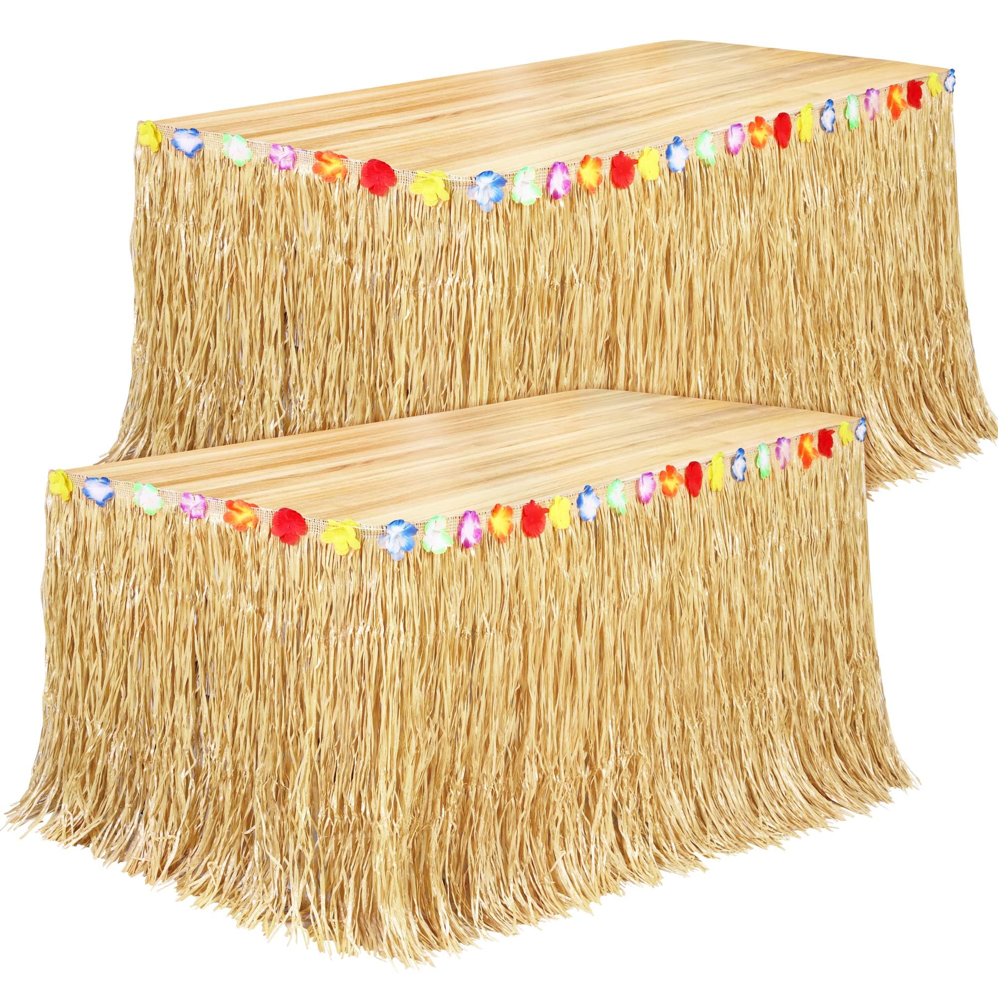 Fovths 2 Pack Luau Grass Table Skirt Natural 9 Feet X 29.5 Inch Hawaiian Table Skirt For Tropical Hawaiian Party Decorations Lua