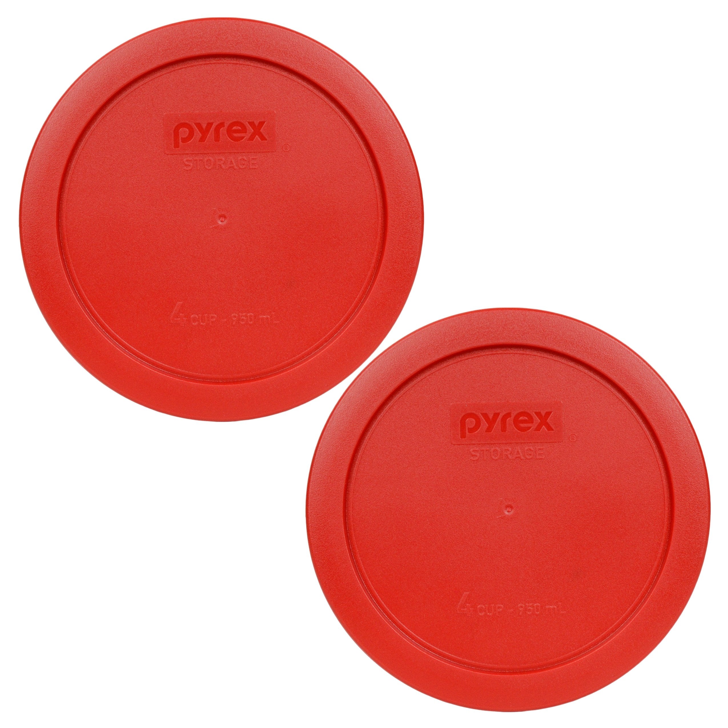 Pyrex 7201-Pc 4-Cup Poppy Red Replacement Food Storage Plastic Lids - 2 Pack - Original Genuine Pyrex - Made In The Usa