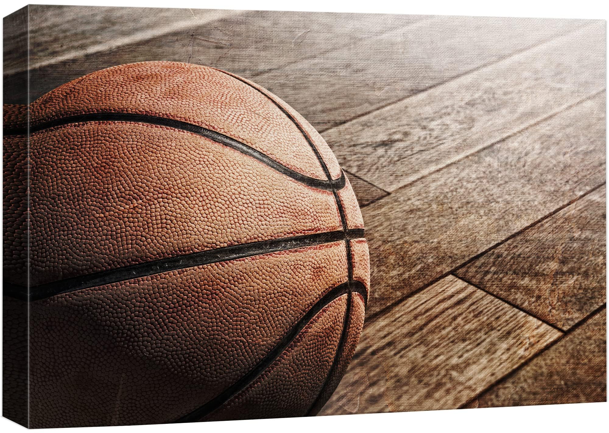 Wall26 Canvas Print Wall Art Vintage Retro Basketball Wood Grain Panels Sports & Fitness Athletes Photography Realism Boy'S Bedr