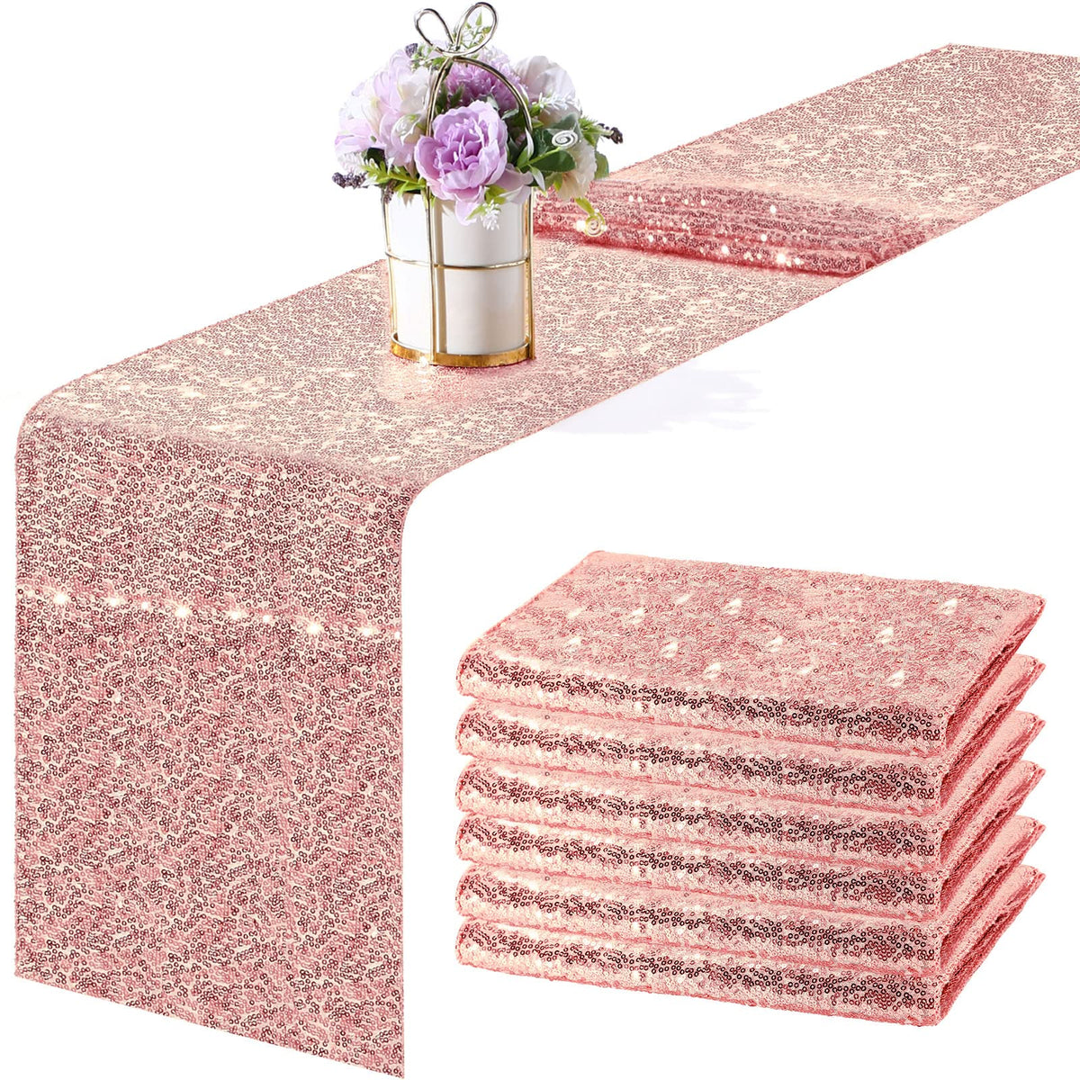 6 Pieces 12 X 108 Inches Sequin Table Runners Glitter Sequin Runner Rectangular Table Runner Cloth For Christmas New Year Birthd