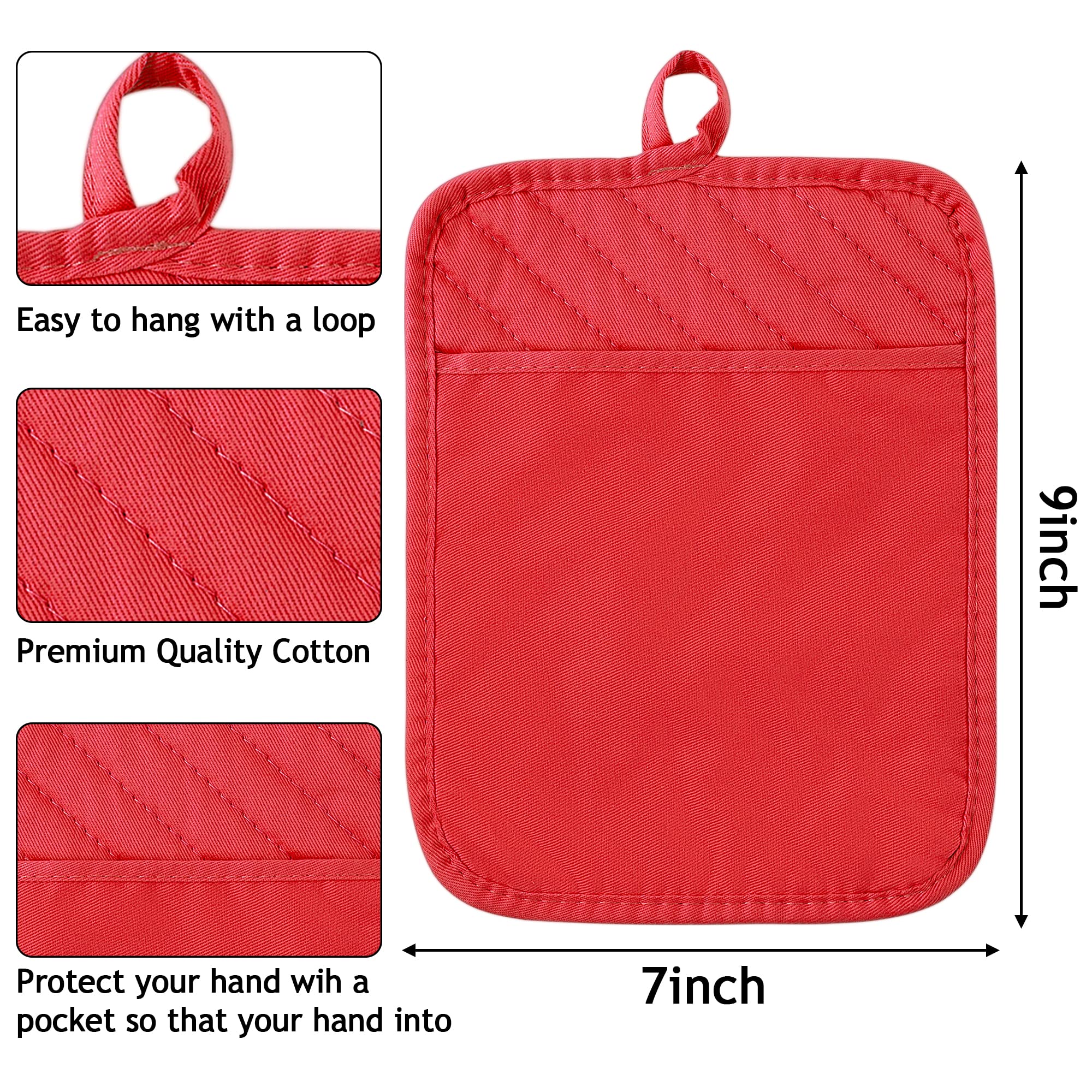 R Horse 6Pcs Christmas Red Pot Holders With Pocket For Kitchen Cotton Pocket Pot Holder Set Heat Resistant Potholder Terry Coast