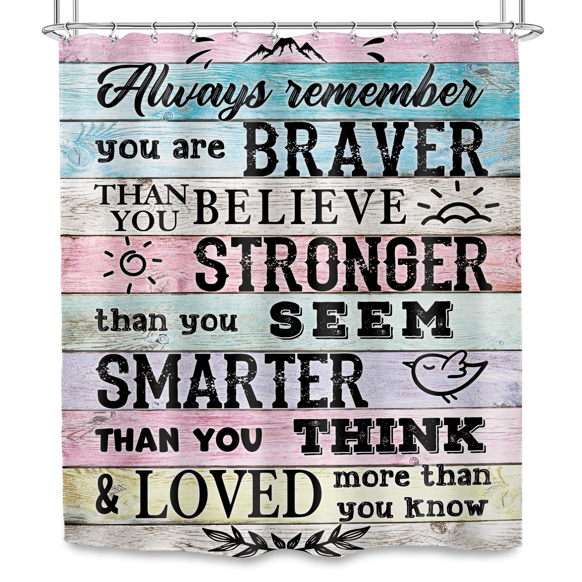 Svbright Inspirational Quotes Shower Curtain 60Wx72L Inch Rustic Motivational Words Wooden Plank Positive Blue Pink Farmhouse Gi