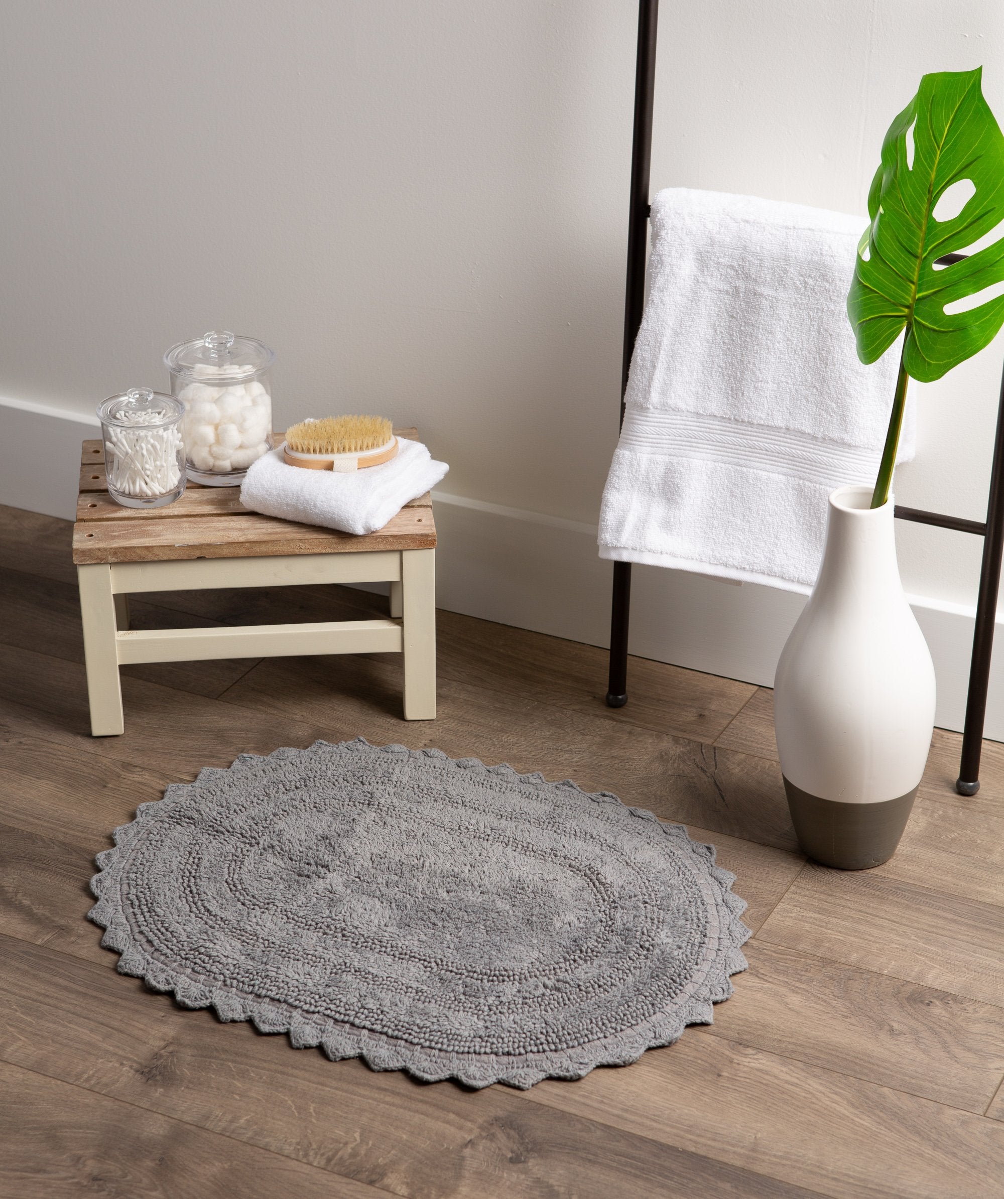 DII Crochet Collection Reversible Bath Mat  Large Oval  21x34  Gray