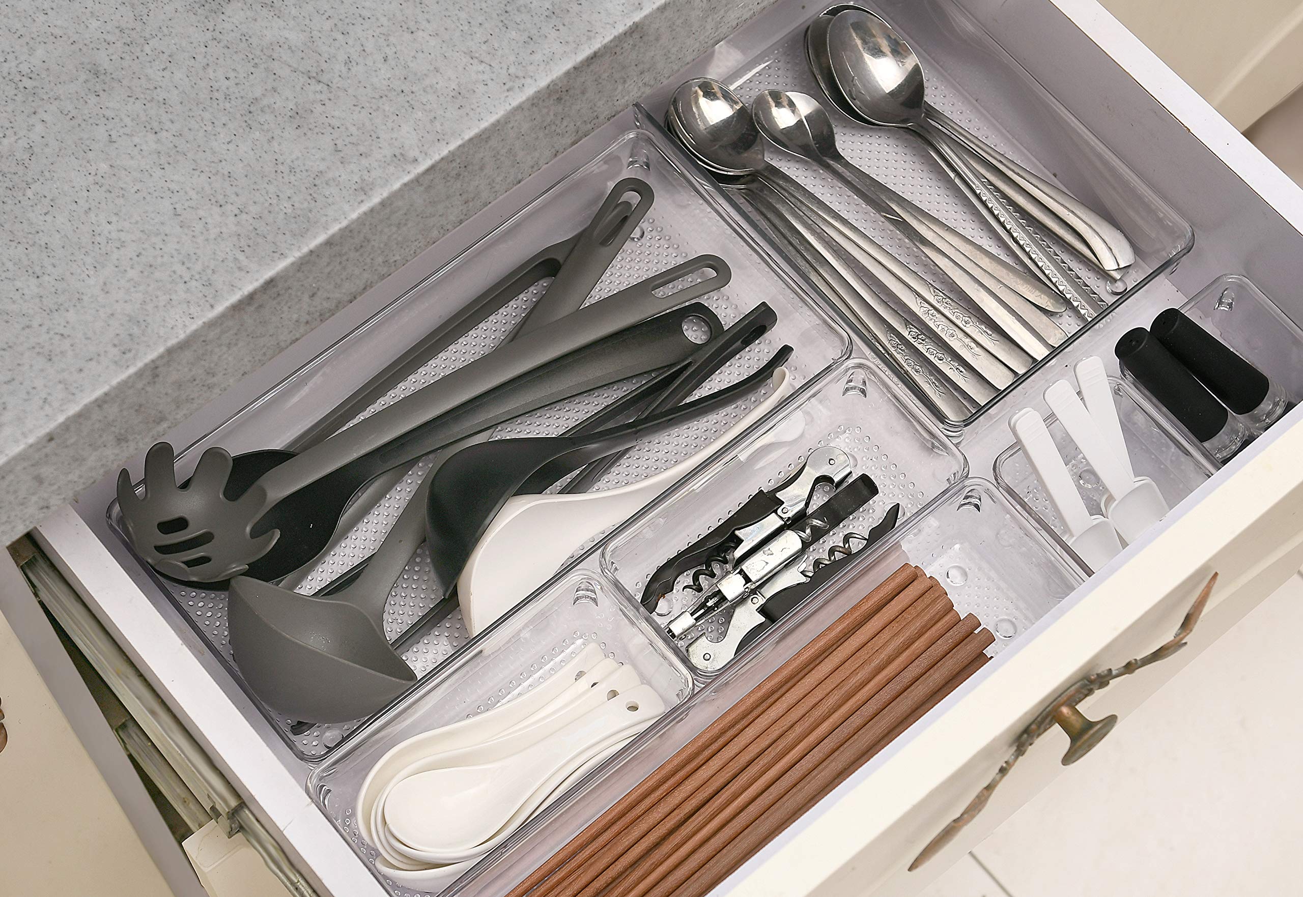 Ihomecooker 5 Pack Clear Plastic Drawer Organizer Tray Cutlery Utensil Makeups Drawer Silverware Organizers 12'' X 6''