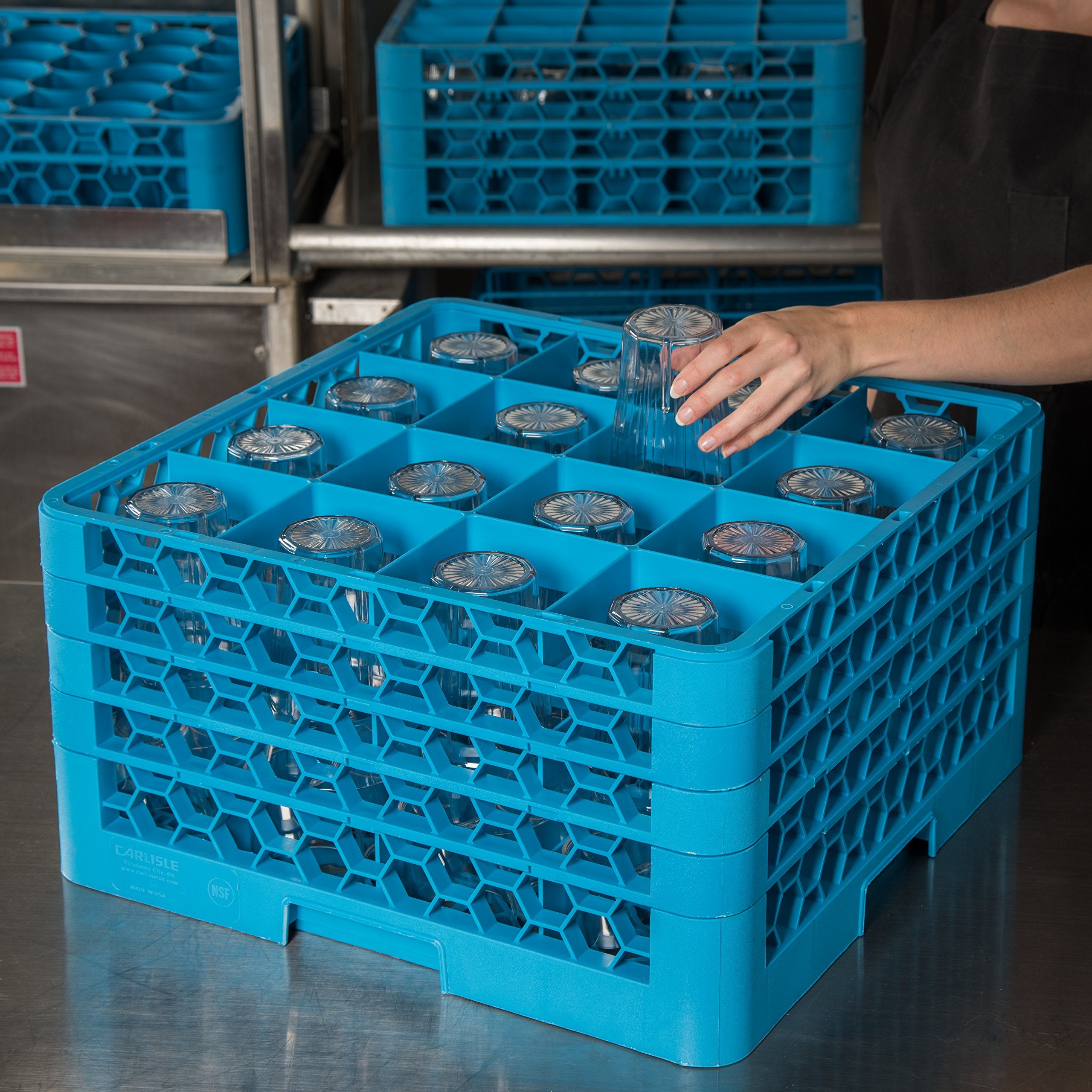 Carlisle Foodservice Products Opticlean Glass Rack 16 Compartments With 4 Extenders For Kitchens And Restaurants, Plastic, 19.87