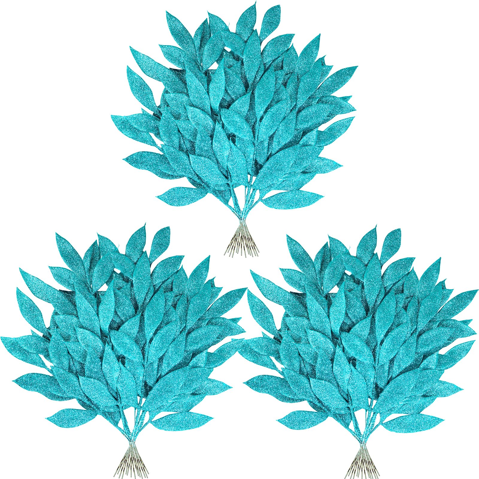 Winlyn 40 Pcs Teal Glitter Bay Leaf Sprays Artificial Christmas Tree Picks Sprays 12.7 Tall for Teal Christmas Tree Winter Wreat