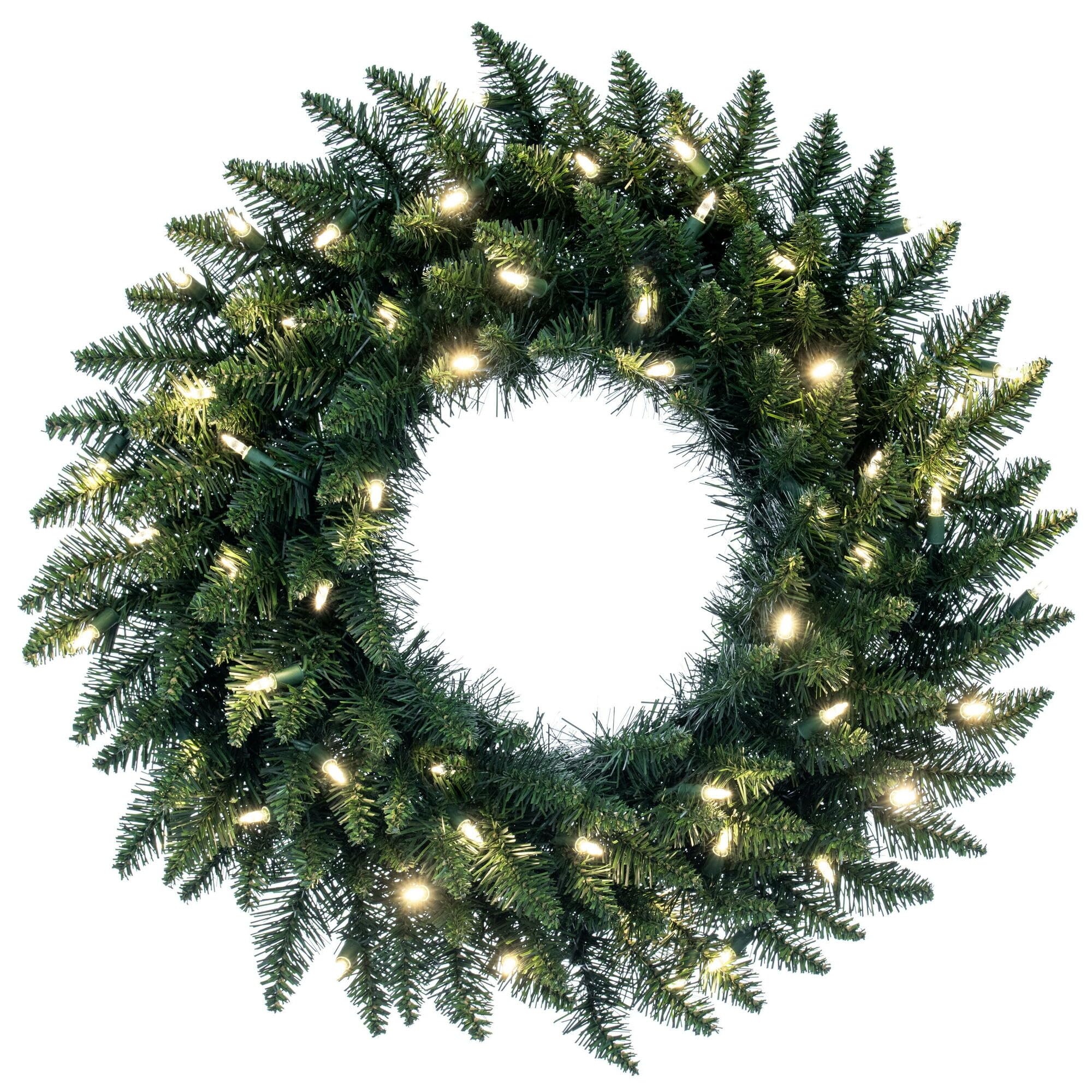 Vickerman 24 Camdon Fir Artificial Christmas Wreath, Warm White LED Mini Lights - Faux Holiday Wreath - Indoor Seasonal Home Dec