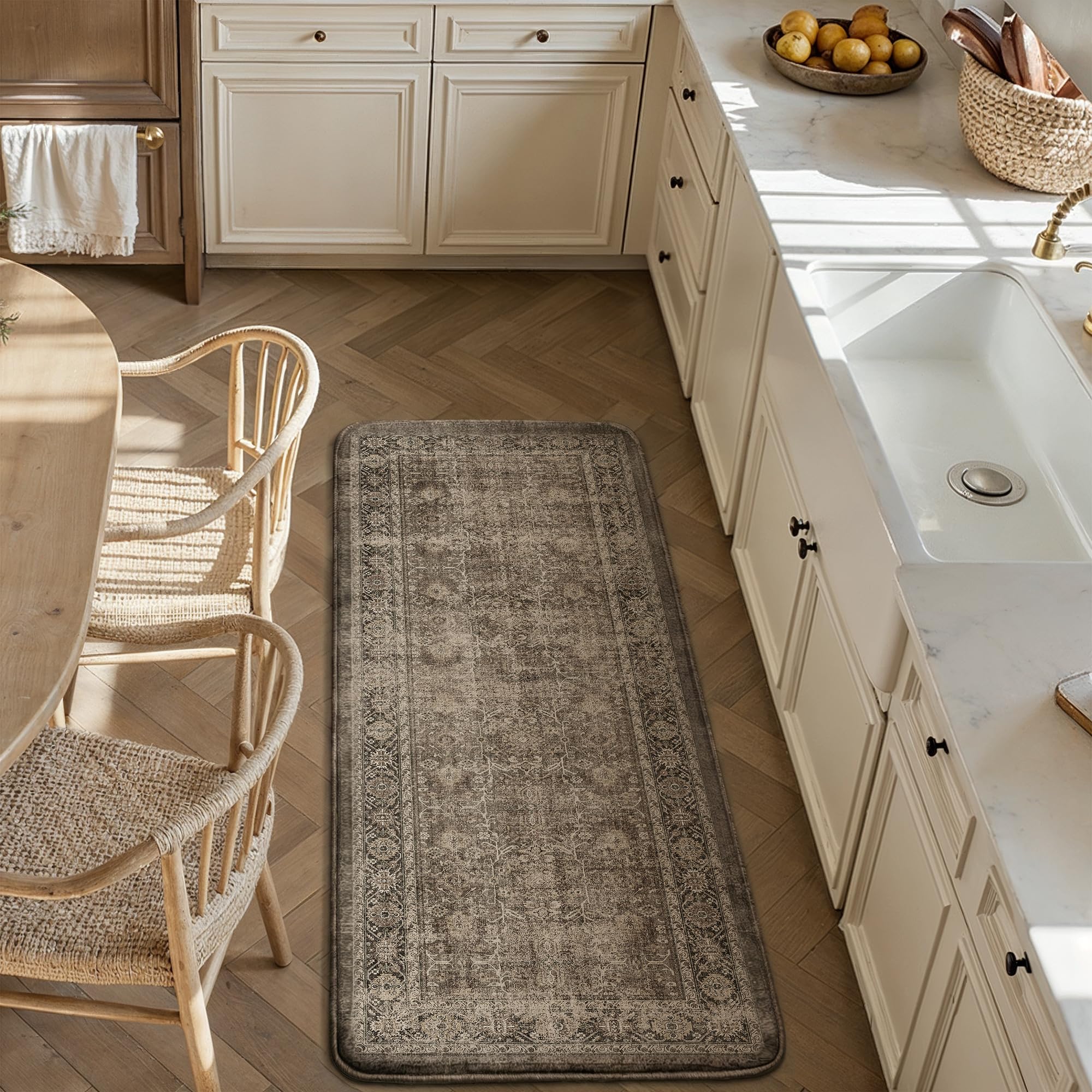 PureCozy Kitchen Mats for Floor Anti Fatigue Cushioned Brown Vintage Kitchen Mats Waterproof Non Slip Comfort Standing Distresse