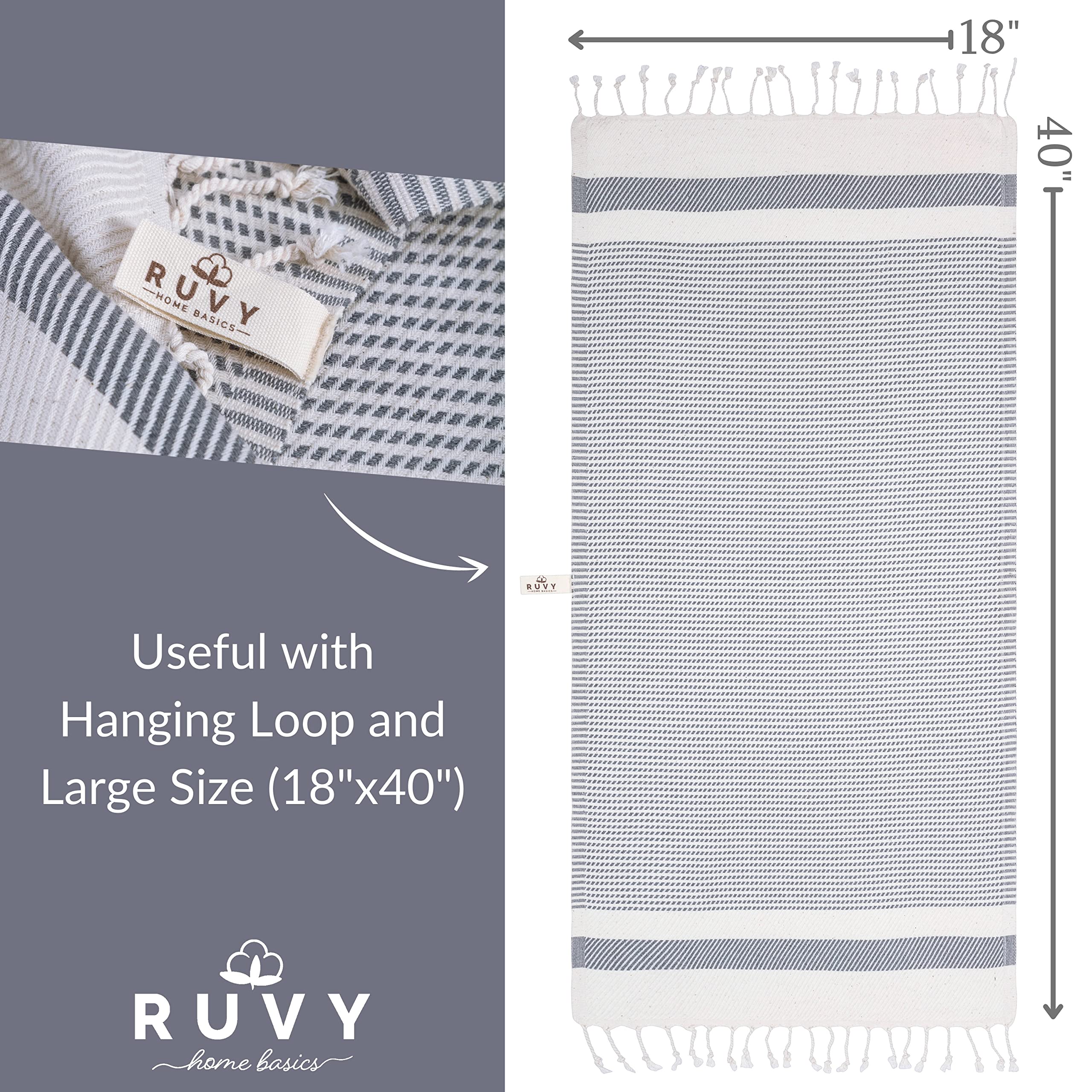 Ruvy Home Basics Turkish Hand Towels for Bathroom Set of 4 | 18''x40''  Cotton | Bathroom Hand Towels & Decorative Hand Towels for Bathroom  Kitchen Towels  Dishcloth  Tea  Yoga  Face  Gym - Light Grey