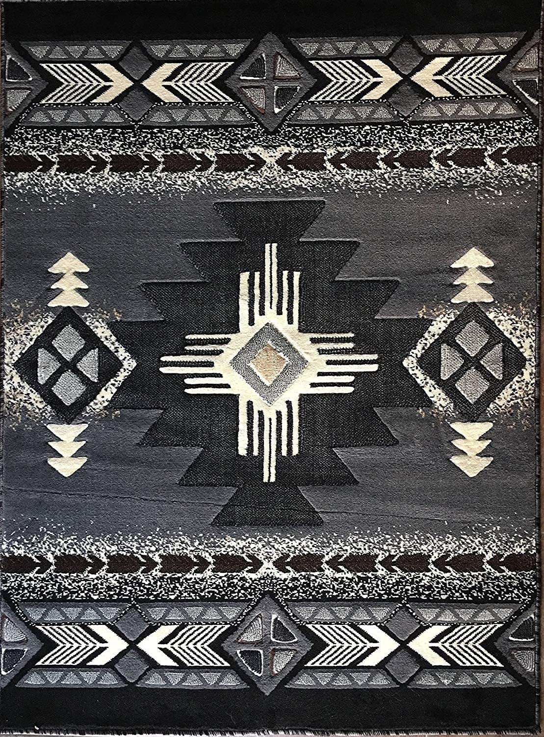 YHSF South West Native American Area Rug C318 (Grey, 3 Feet 10 Inches x 5 Feet 2 Inches)
