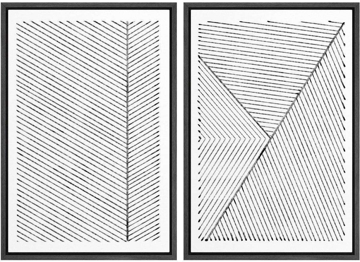 Signwin Framed Canvas Print Wall Art Set Geometric Black White Line Collage Abstract Shapes Illustrations Modern Art Decorative