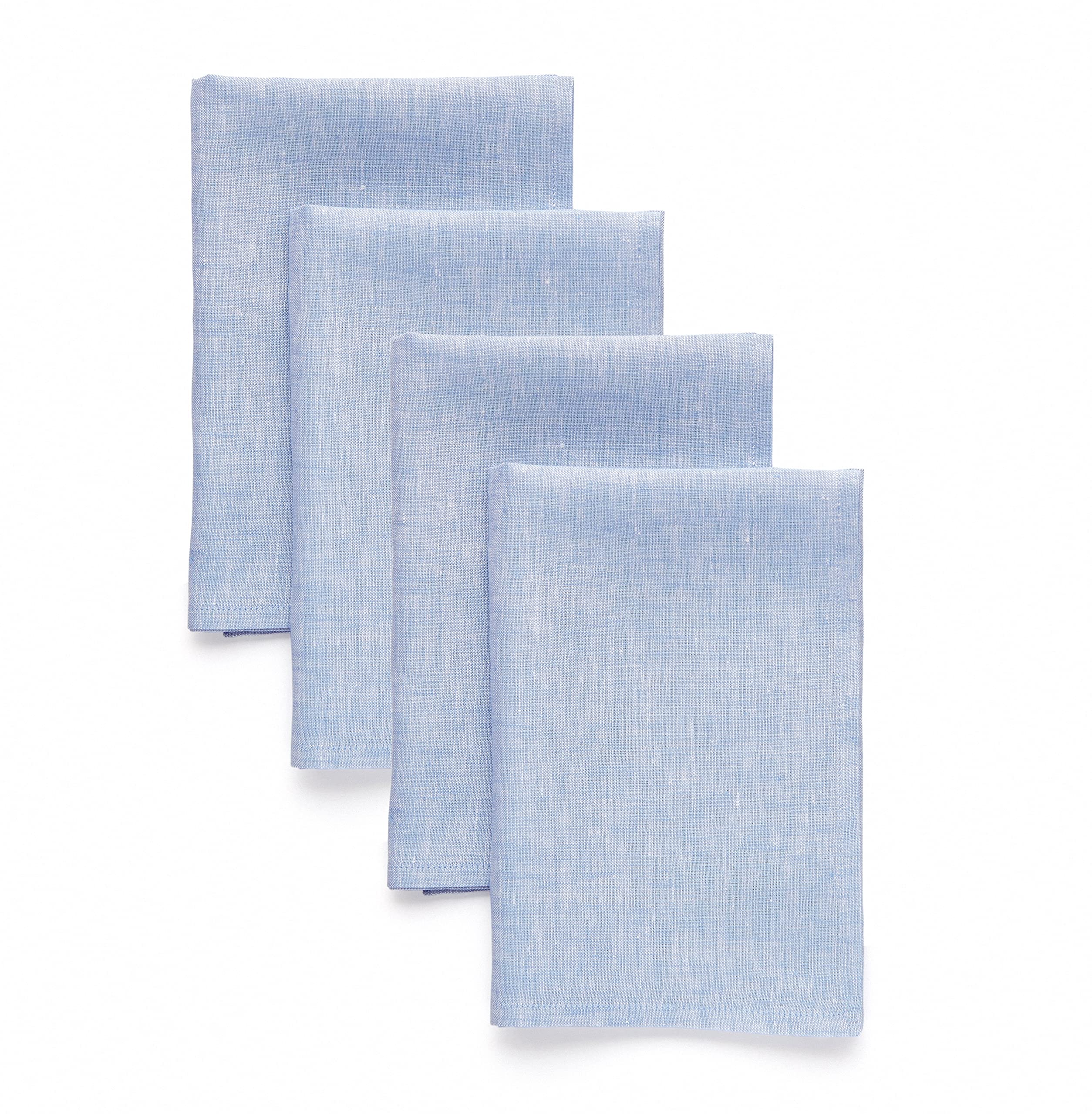 Solino Home Linen Dinner Napkins 20 X 20 Inch - 100% Pure Linen Chambray Blue Cloth Napkins Set Of 4 For Spring, Easter - Athena