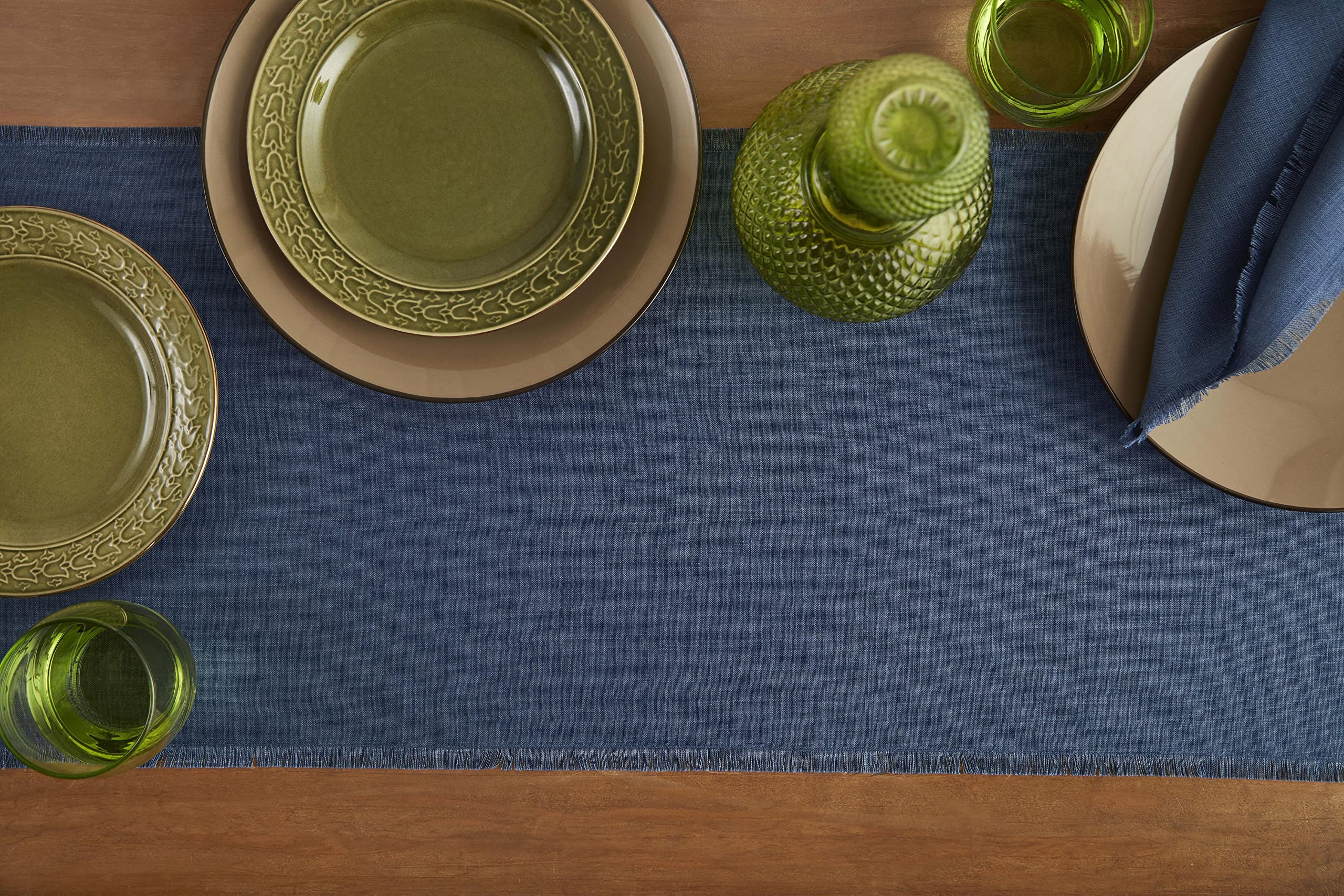 Solino Home Linen Table Runner 14 X 90 Inch - 100% Pure Linen Vintage Blue Table Runner For Spring, Summer, Memorial Day, Dining