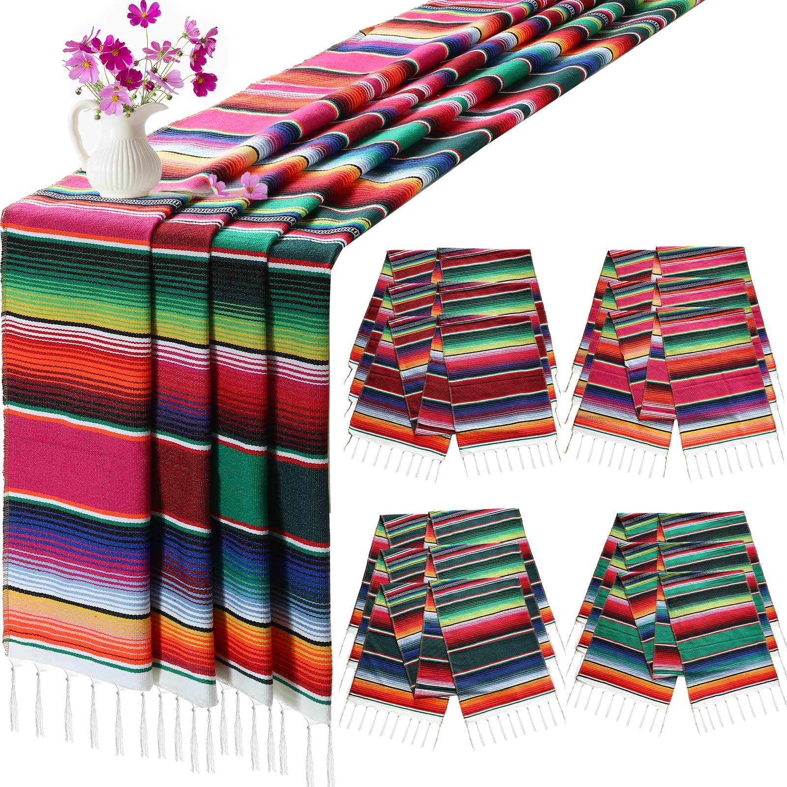 12 Pcs Mexican Serape Table Runners Mexican Theme Party Table Decorations Colorful Striped Serape Table Blanket Runner Tableclot