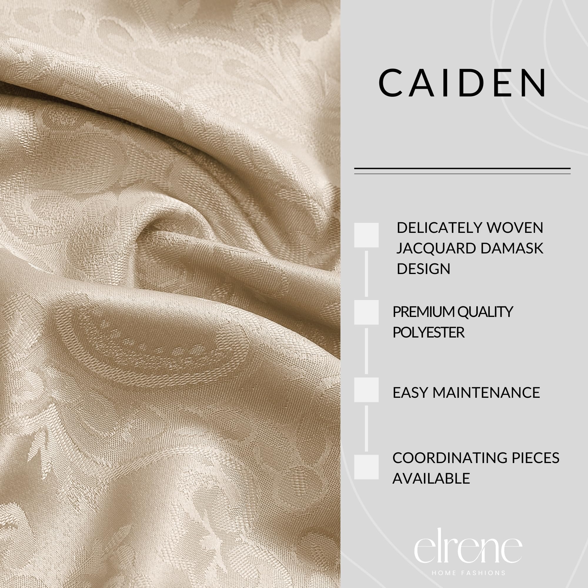 Elrene Home Fashions Caiden Elegance Damask Fabric Napkins (Set Of 4), 17'' X 17'', Taupe 4 Count