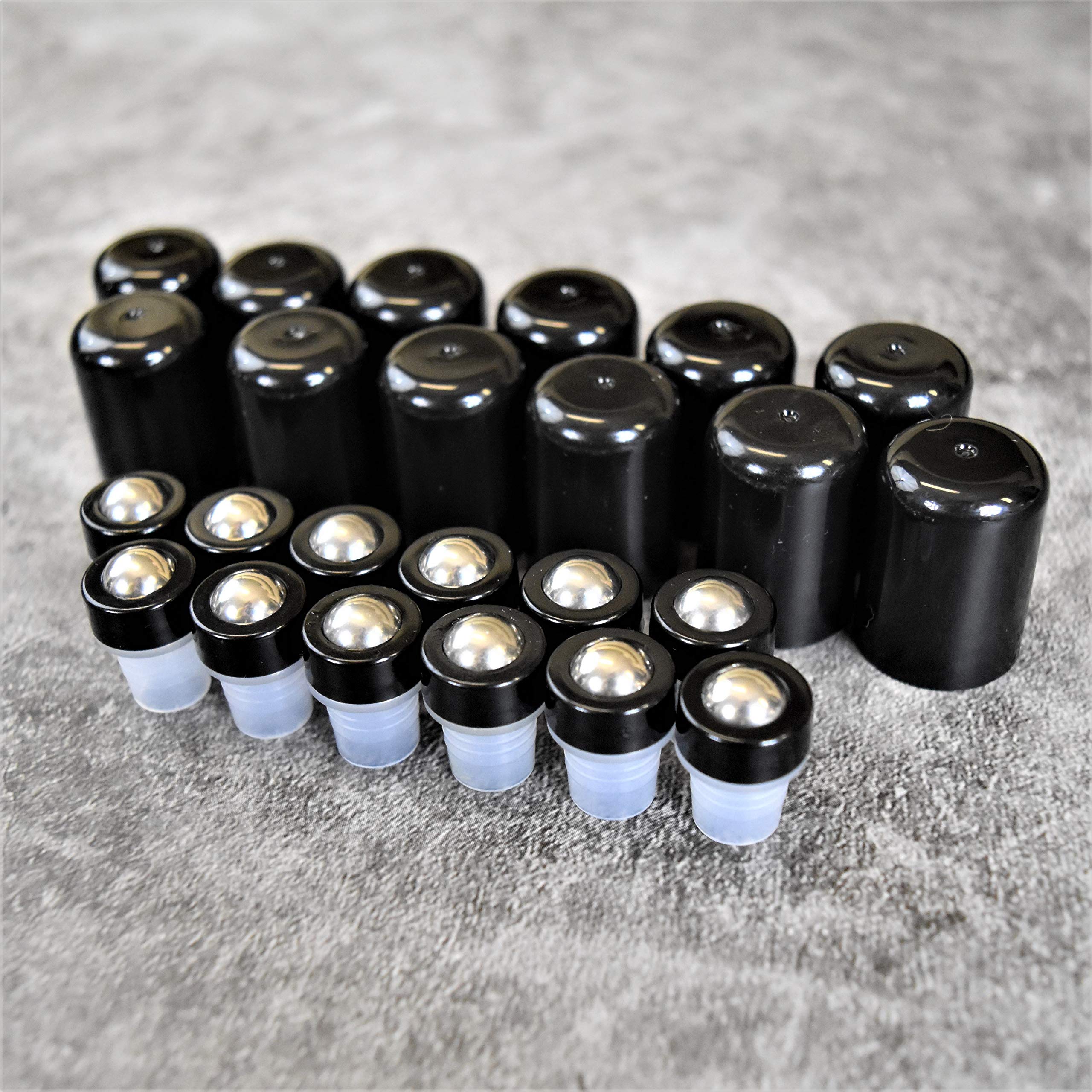 Holistic Oils Roller Tops for Essential Oil Bottles – 6-Pack Stainless Steel Rollers for 5ml & 15ml – Black