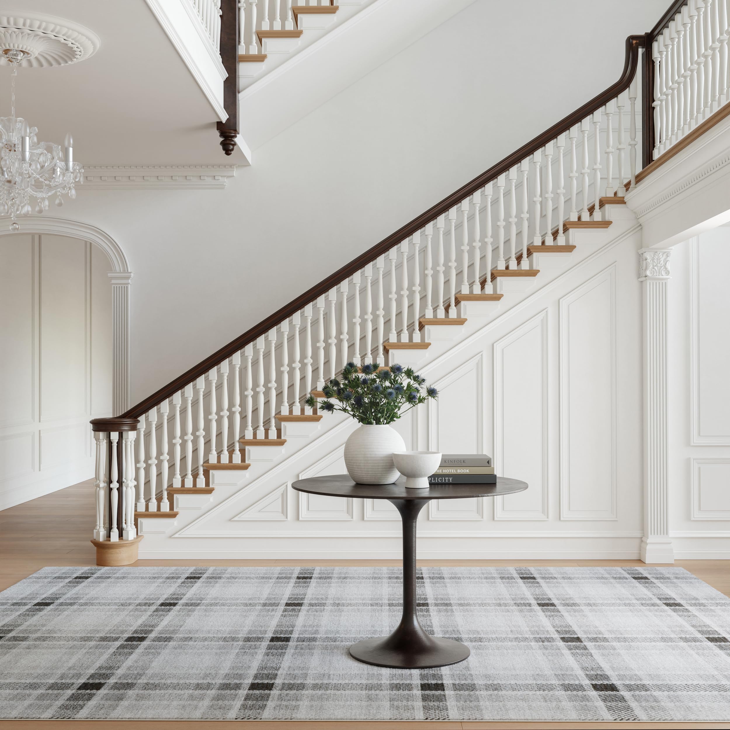 Dash & Albert Denim Plaid Blue Machine Washable Rug, 2 X 3 Feet, Blue/White Plaid Pattern