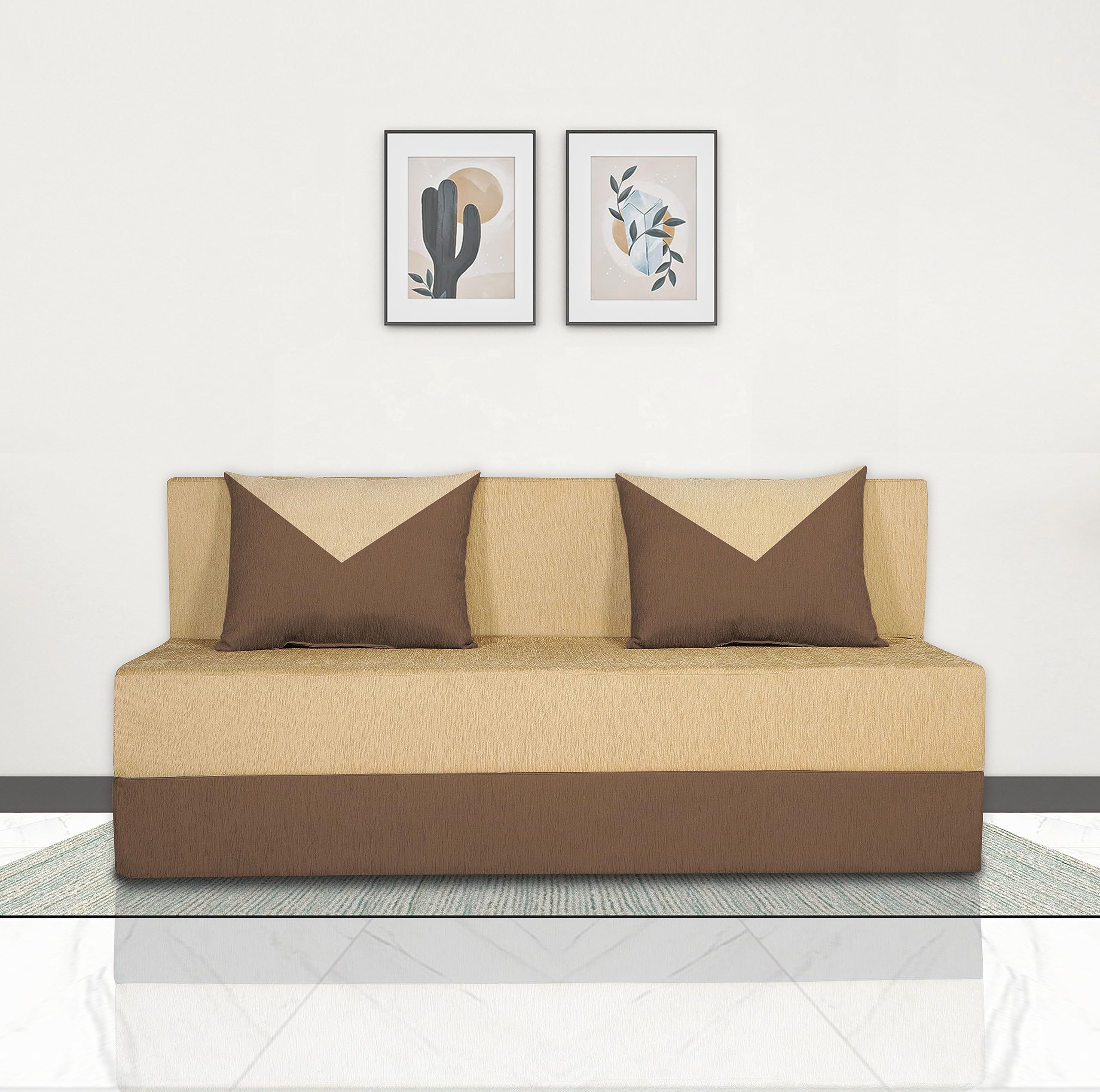 Adorn India Foam Easy Boom 3 Seater Sofa Cum Bed 5 X 6 (Brown & Beige) (1 Year Warranty)