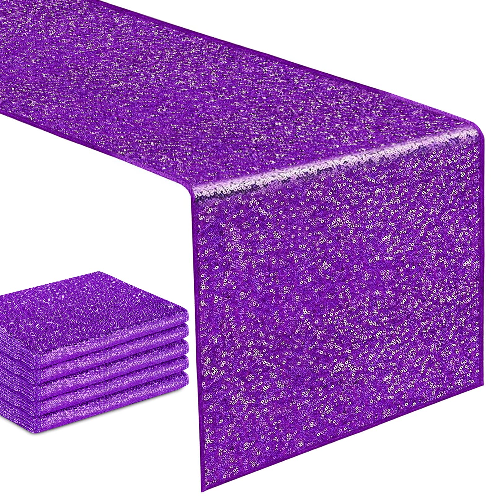 Yuboo Purple Sequin Table Runners, 6 Pack Glitter 12X72 Inches Rectangle Table Cloth For Women Girls' Birthday/ Wedding/Bridal B