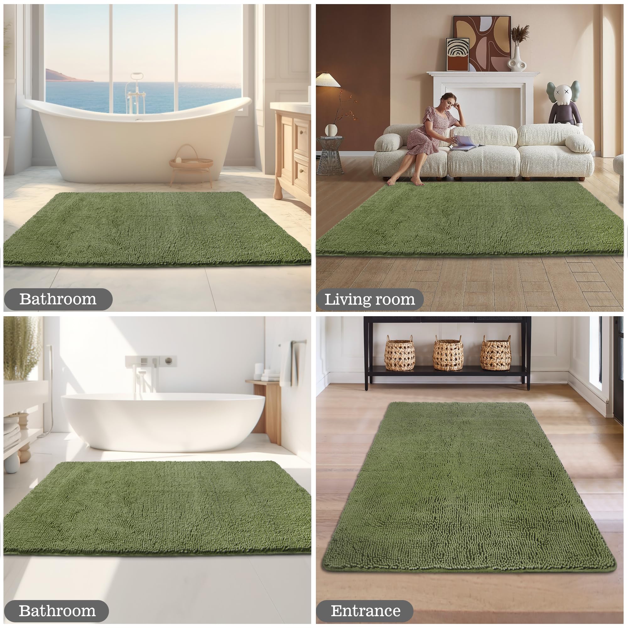 Yeaban Bathroom Runner Rug 36 X 60 Inch - Thick Chenille Long Bath Mat | Absorbent And Washable Extra Large Bath Rug Non-Slip, S