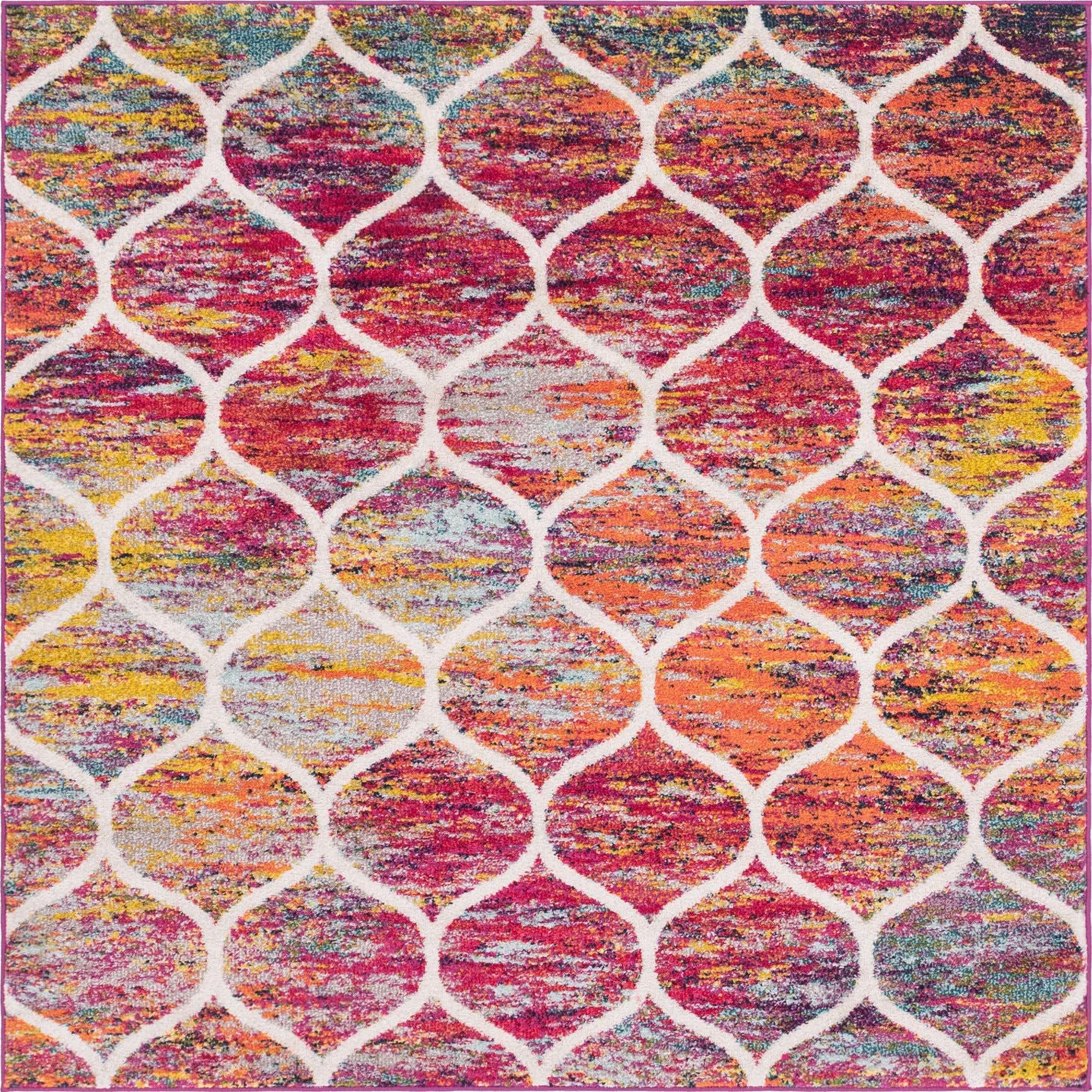 Unique Loom Trellis Frieze Collection Area Rug - Rounded (6 Square, Multi/ Black)