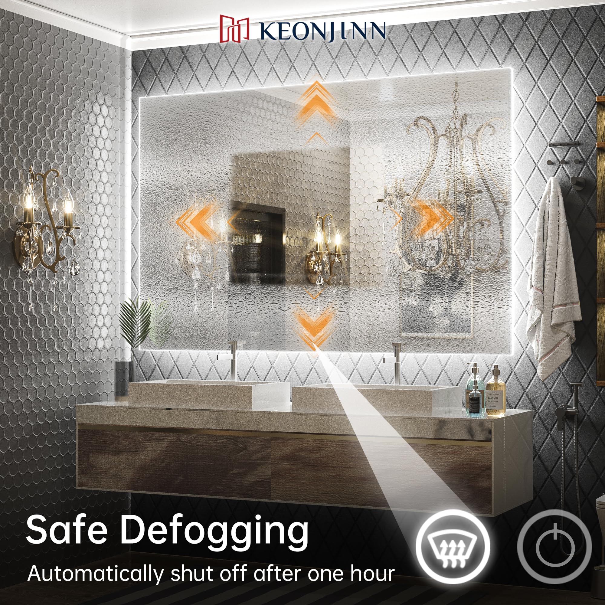 Keonjinn 60 X 40 Inch Led Vanity Mirror Backlit Mirror Bathroom Lighted Mirror Large Anti-Fog Wall Mounted Dimmable Makeup Mirro
