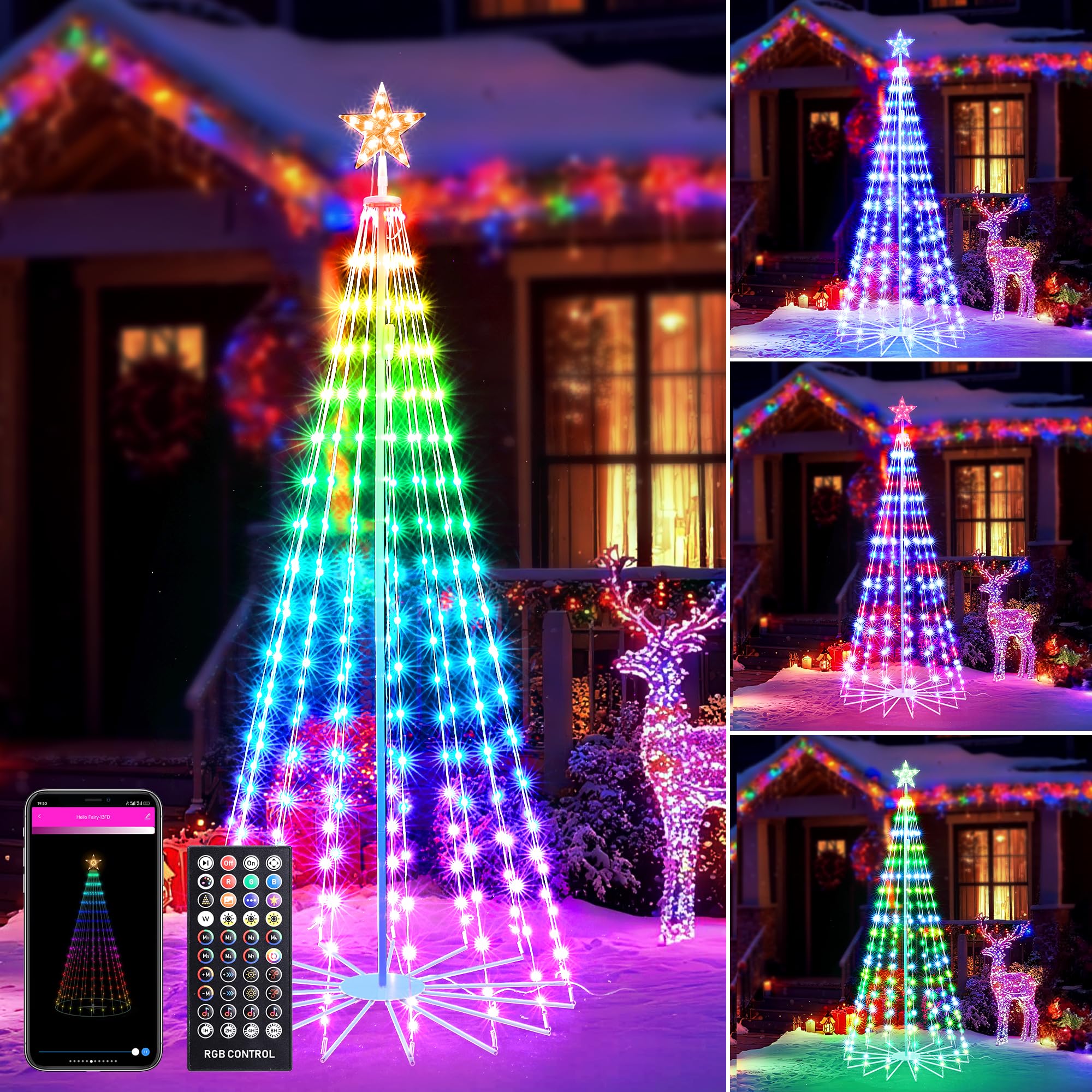 Joomer Christmas Tree Star Lights,7FT 295LED Smart Color Changing Lights with Remote Timer Music Sync Bluetooth App Controlled R