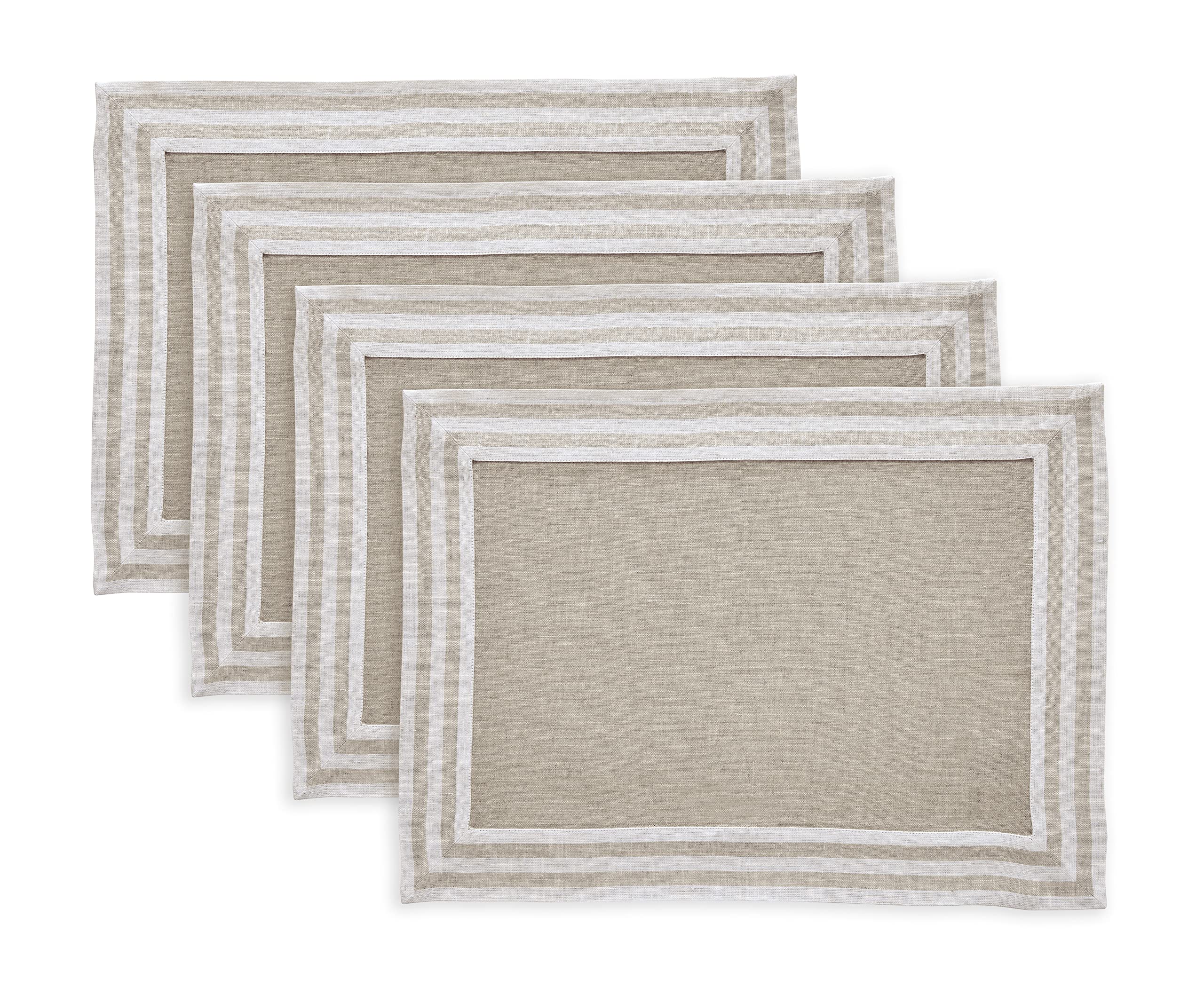 Solino Home Linen Placemats Set Of 4-100% Pure Linen Cloth Fabric Placemats Flax - 19'' L X 14'' W Inch Washable Dining Place Ma