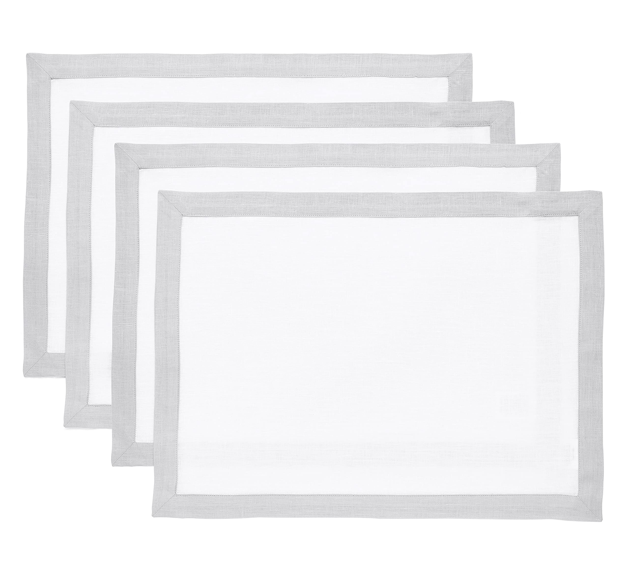Solino Home Linen Classic Placemats 14 X 19 Inch - 100% Pure Linen Soft Grey And White Placemats For Spring, Summer, Mother