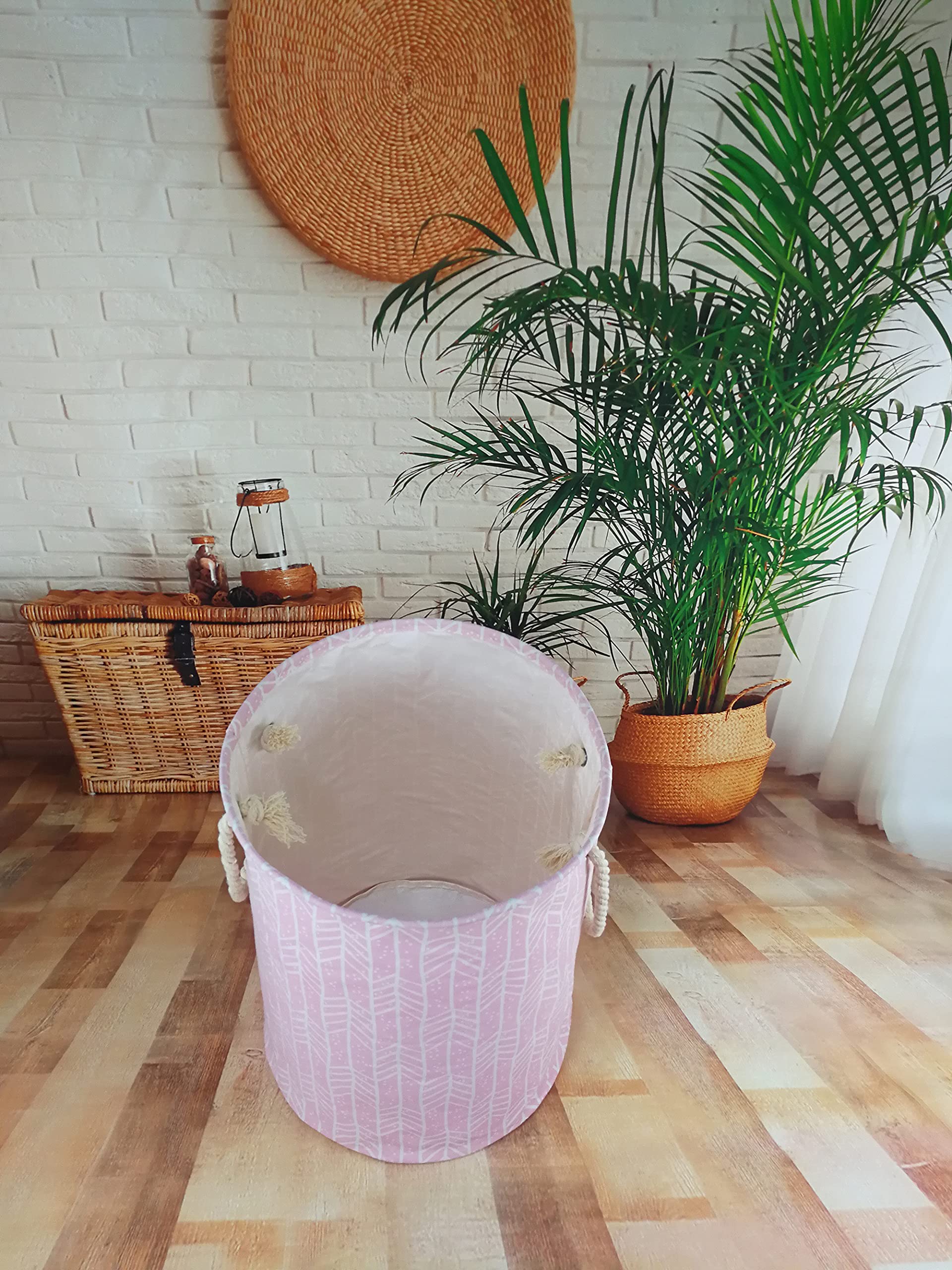 Vaivusto Round Laundry Basket, Waterproof Canvas Large Clothes Basket Laundry Hamper With Rope Handles,Cute Cartoon Kids Nursery