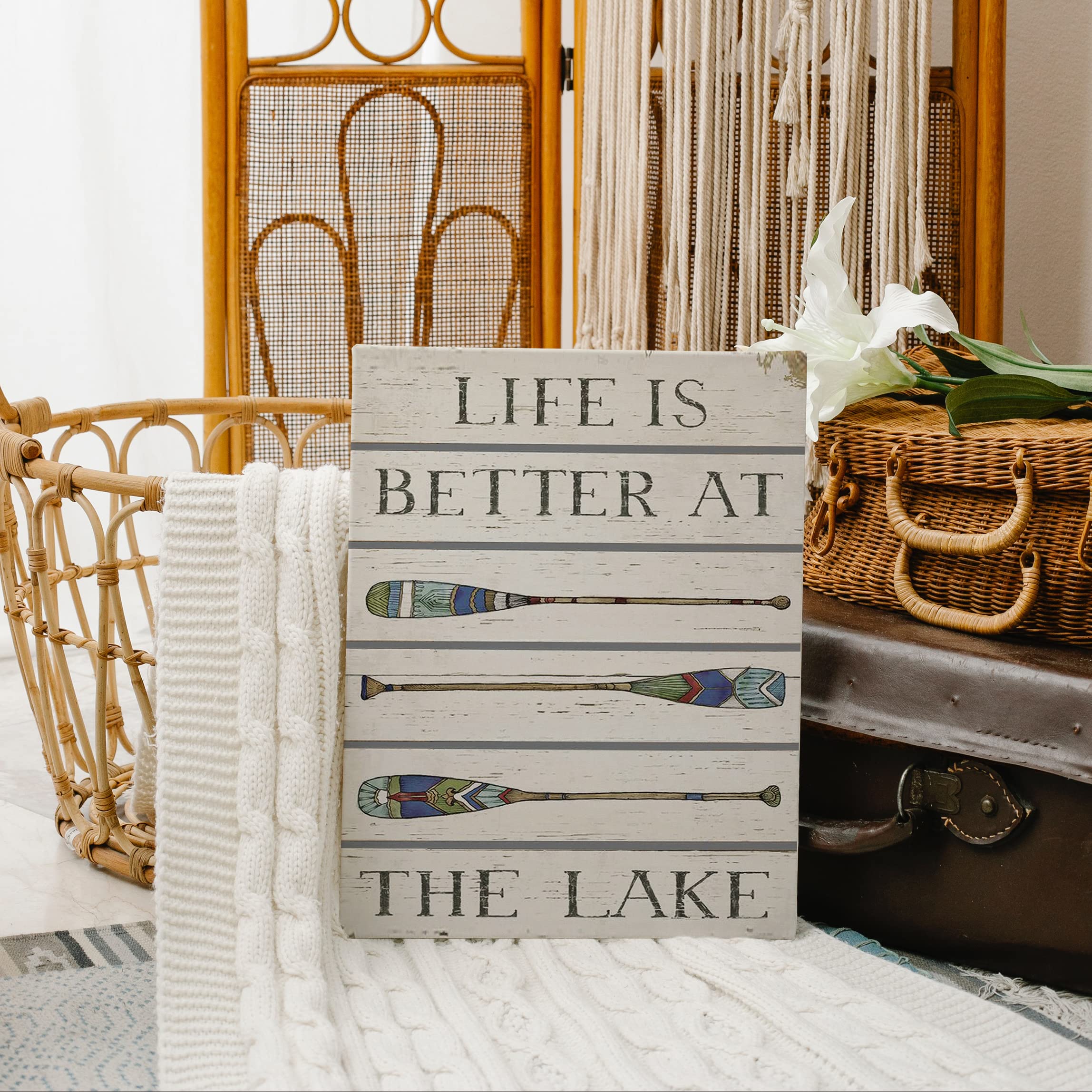 Life Is Better At The Lake Canvas Wall Art Prints Artwork Signs Framed For Lake House Porch Wall Decor Home Room Bathroom Decor,