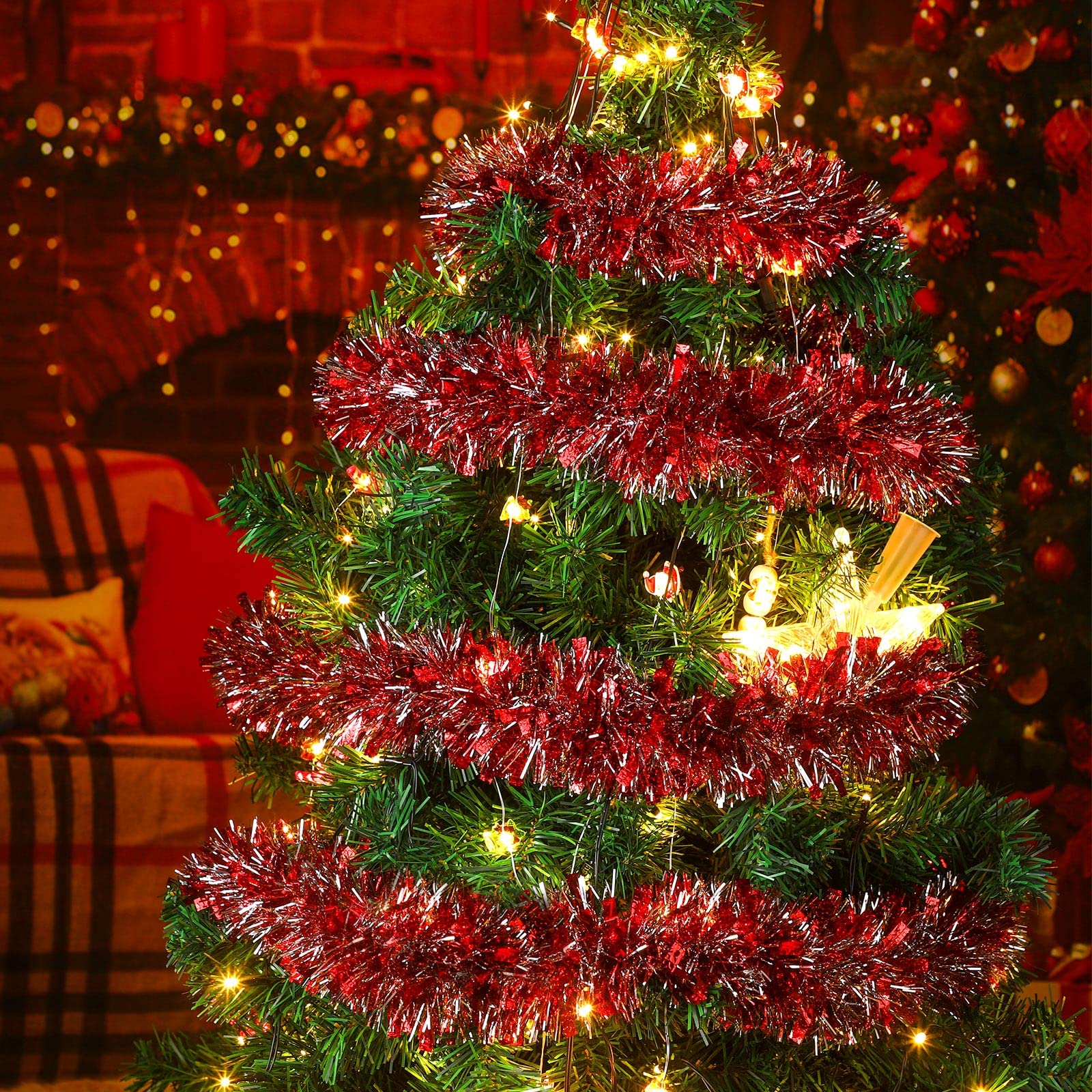 Geosar 26.2 Feet Christmas Tinsel Garland Decoration Metallic Tinsel Twist Garland Halloween Christmas Tree Artificial Hanging O