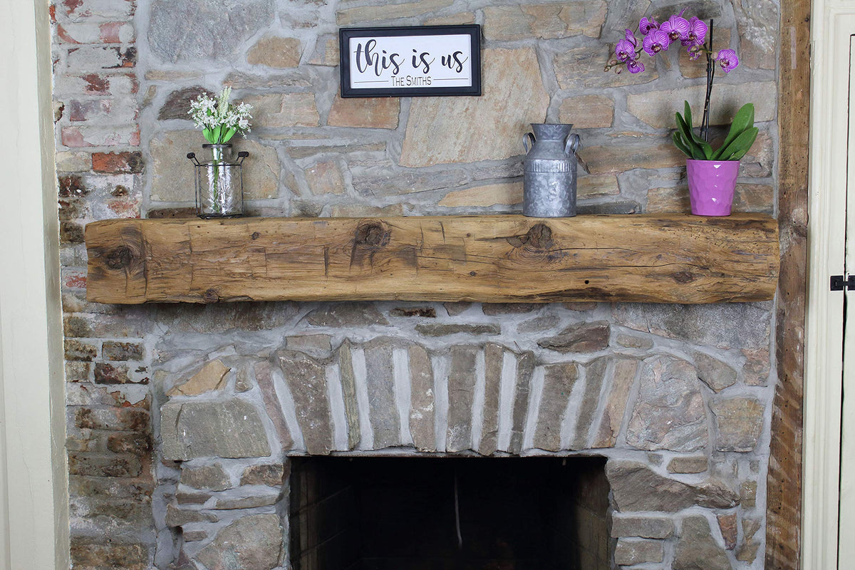 Modern Timber Craft Hand Hewn Wood Barn Beam Fireplace Mantel Shelf - Certified Reclaimed American Barnwood Floating Rustic Shel