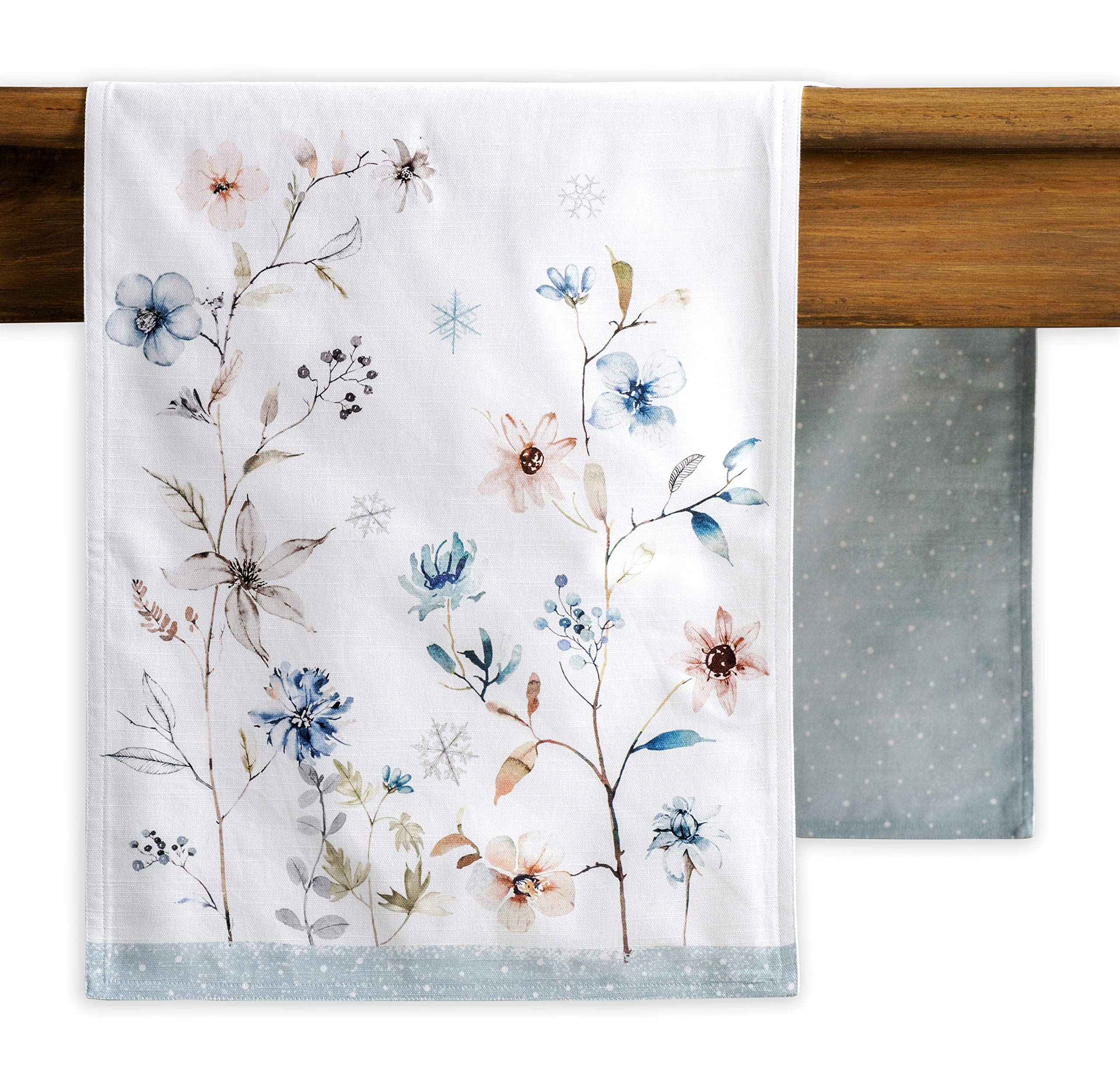 Maison D' Hermine Ice Florals 100% Cotton Table Runner Farmhouse Tabletop Cover For Home Kitchen Dining D