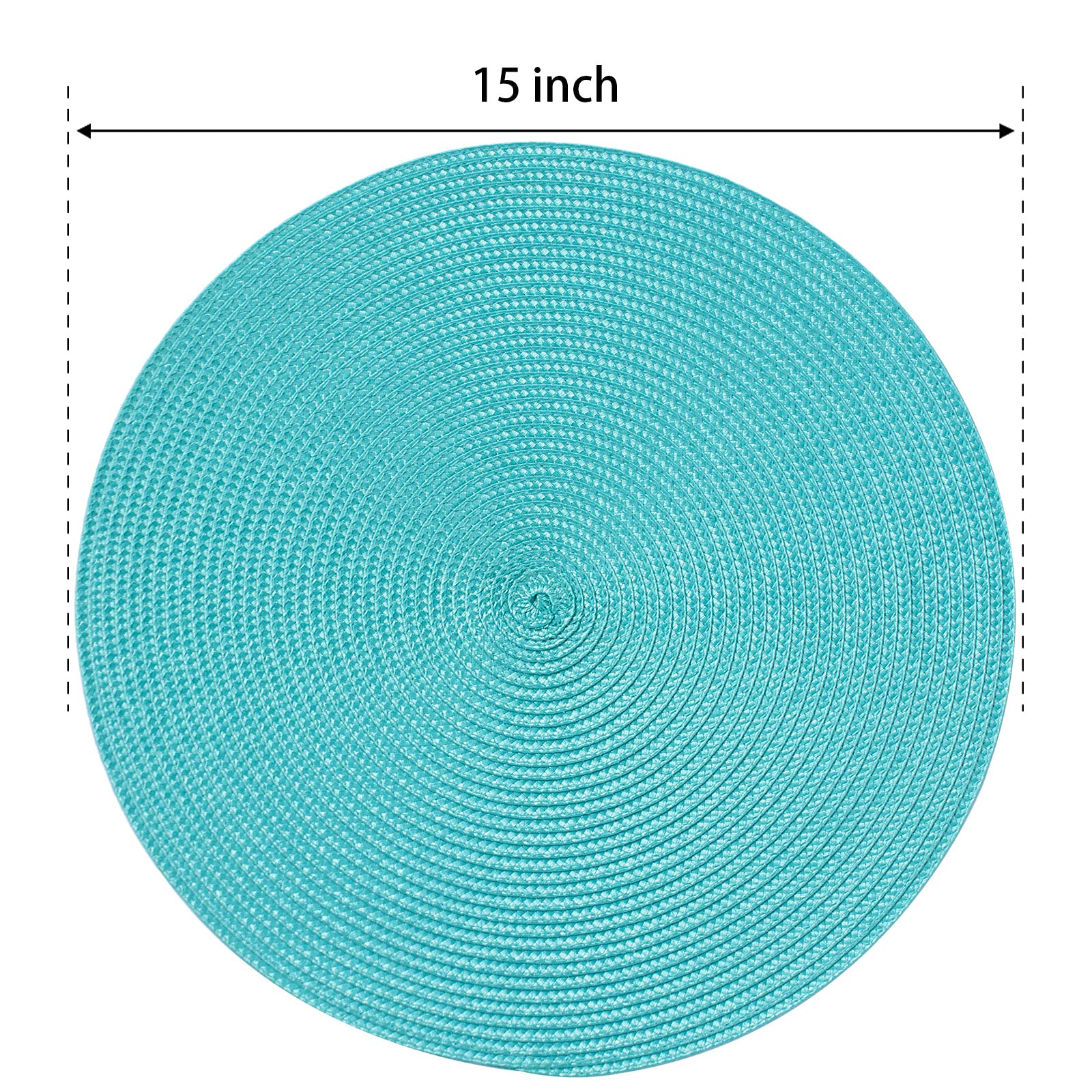 Funwheat Round Braided Placemats Set Of 6 Table Mats For Dining Tables Woven Washable Non-Slip Place Mats 15 Inch(Turquoise, 6Pc
