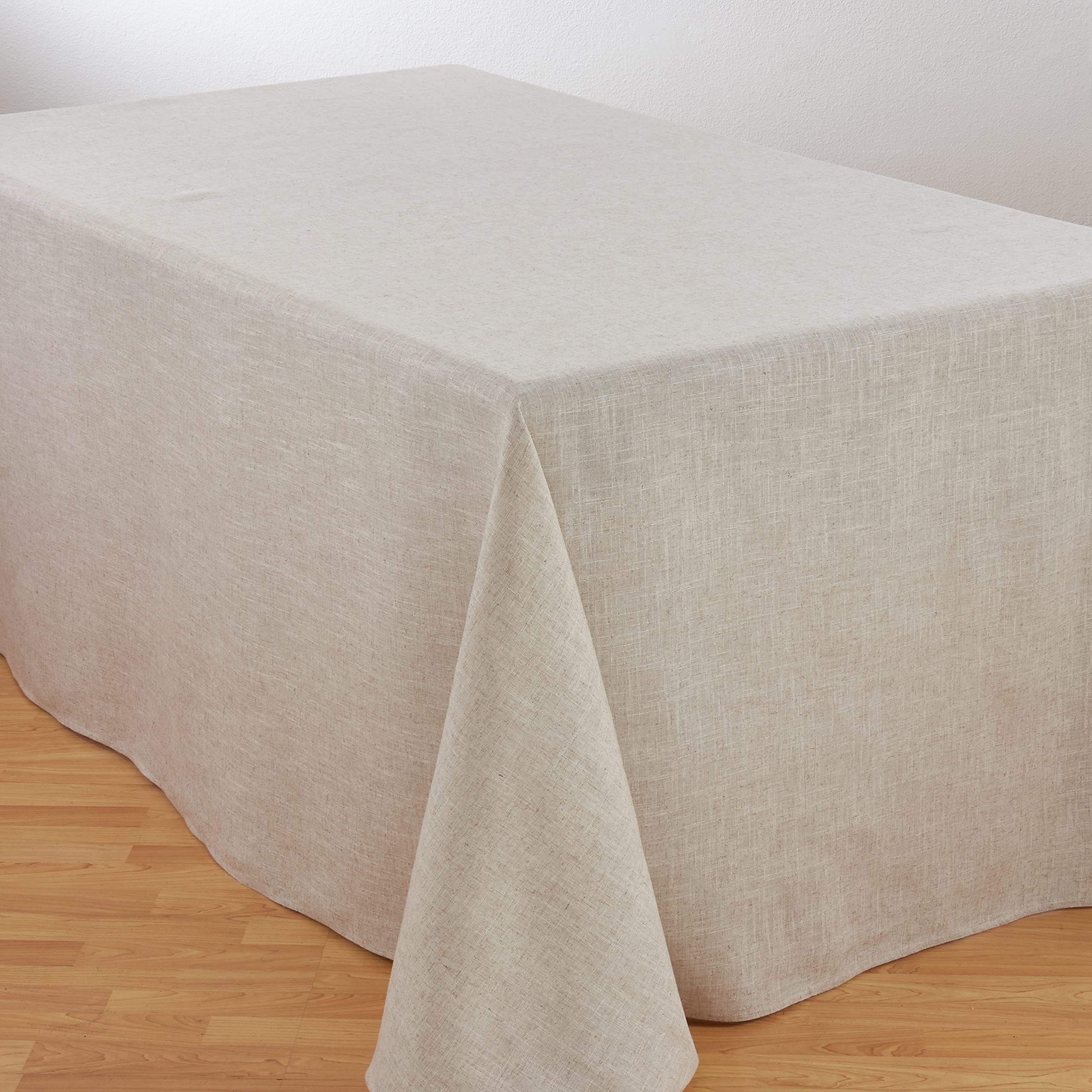 Saro Lifestyle Poly And Linen Blend Toscana Tablecloth With No Hemstitch Border, Natural, 90''X156''