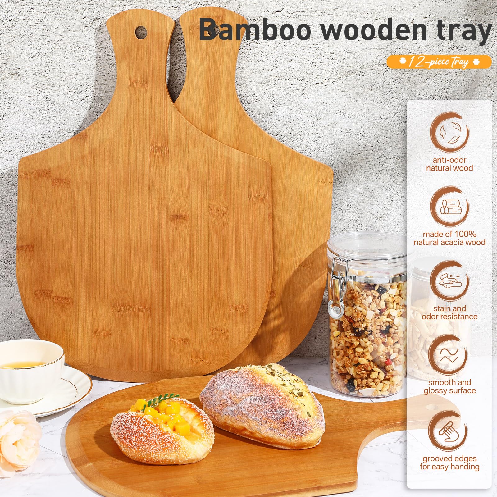Roshtia 12 Pcs Bamboo Pizza Peel, 17 X 12 Inches Wooden Pizza Peels For Making Pizza Wooden Pizza Paddle With Handle Hanging Piz