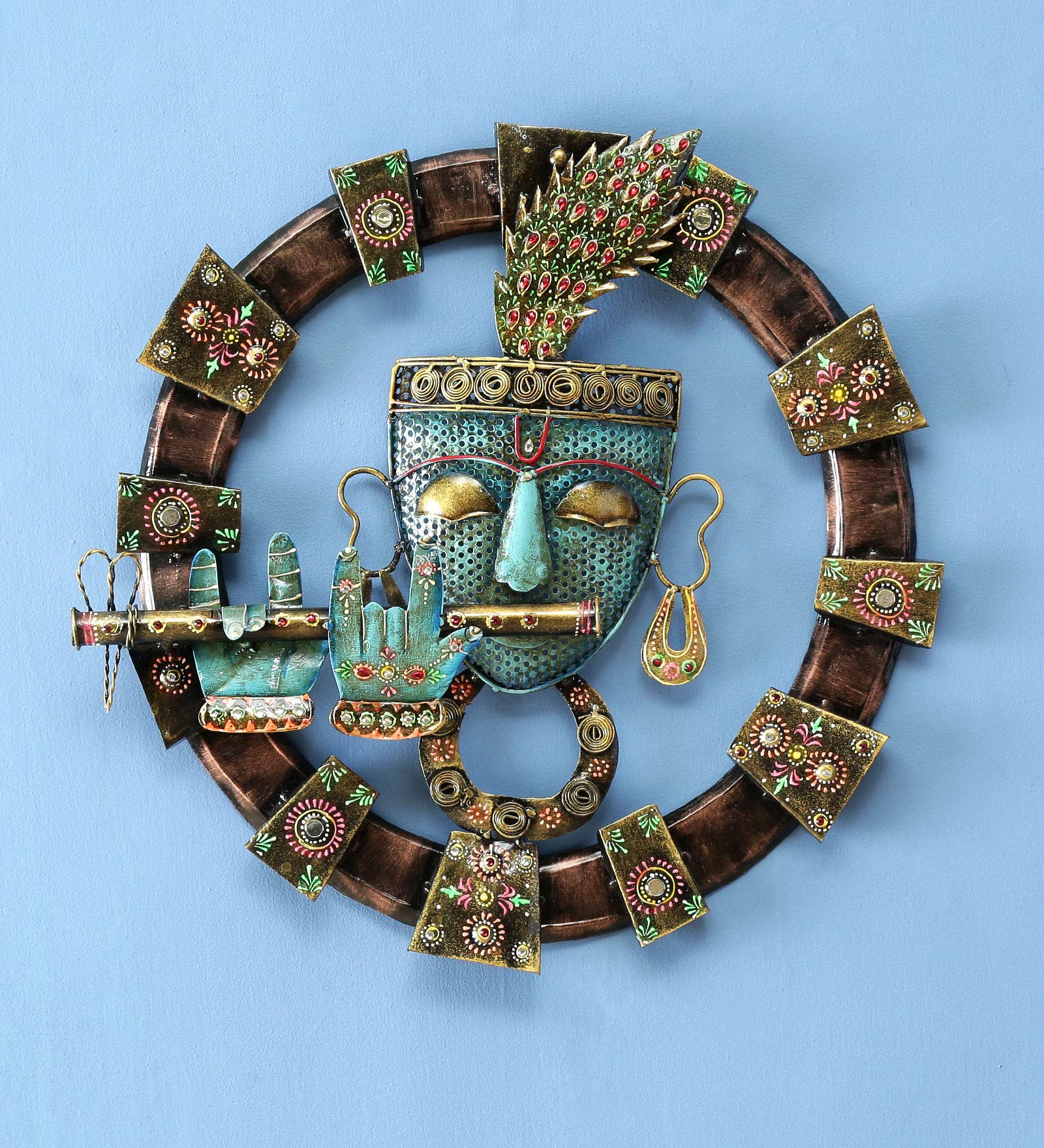 Desert Art Iron Krishna Wall Hanging In Blue Colour(48.26 X5.08 X48.26) Cm