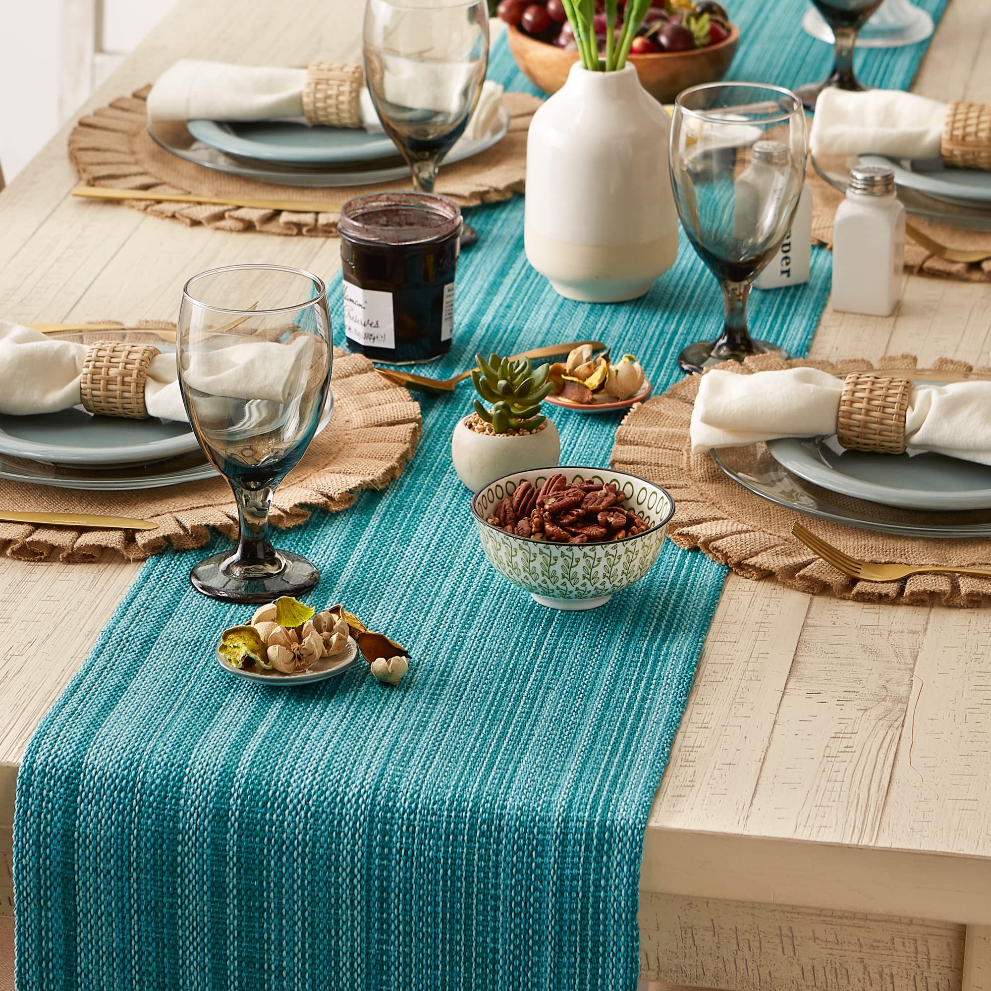 Dii Variegated Tabletop Collection, Table Runner, 13X72, Teal