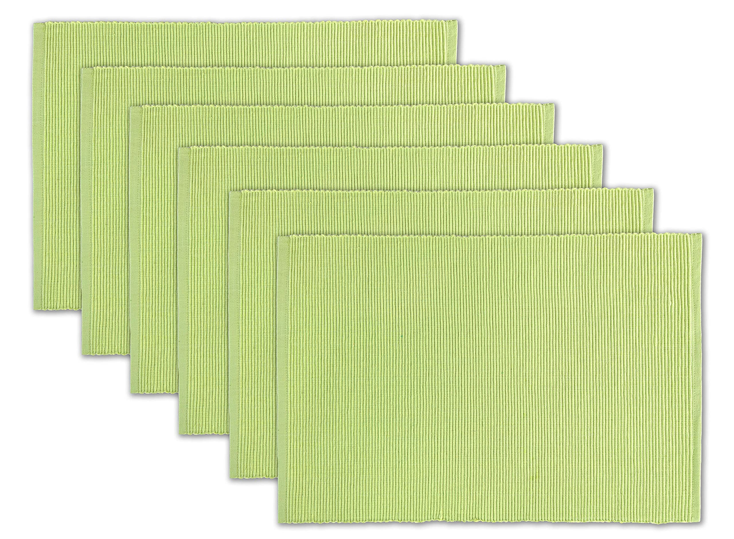 Avka Studio 100% Cotton Ribbed Placemats - Set Of 6-13 X 19 Inches - Light Lime Green - Everyday Cloth Table Mats - Thick Constr