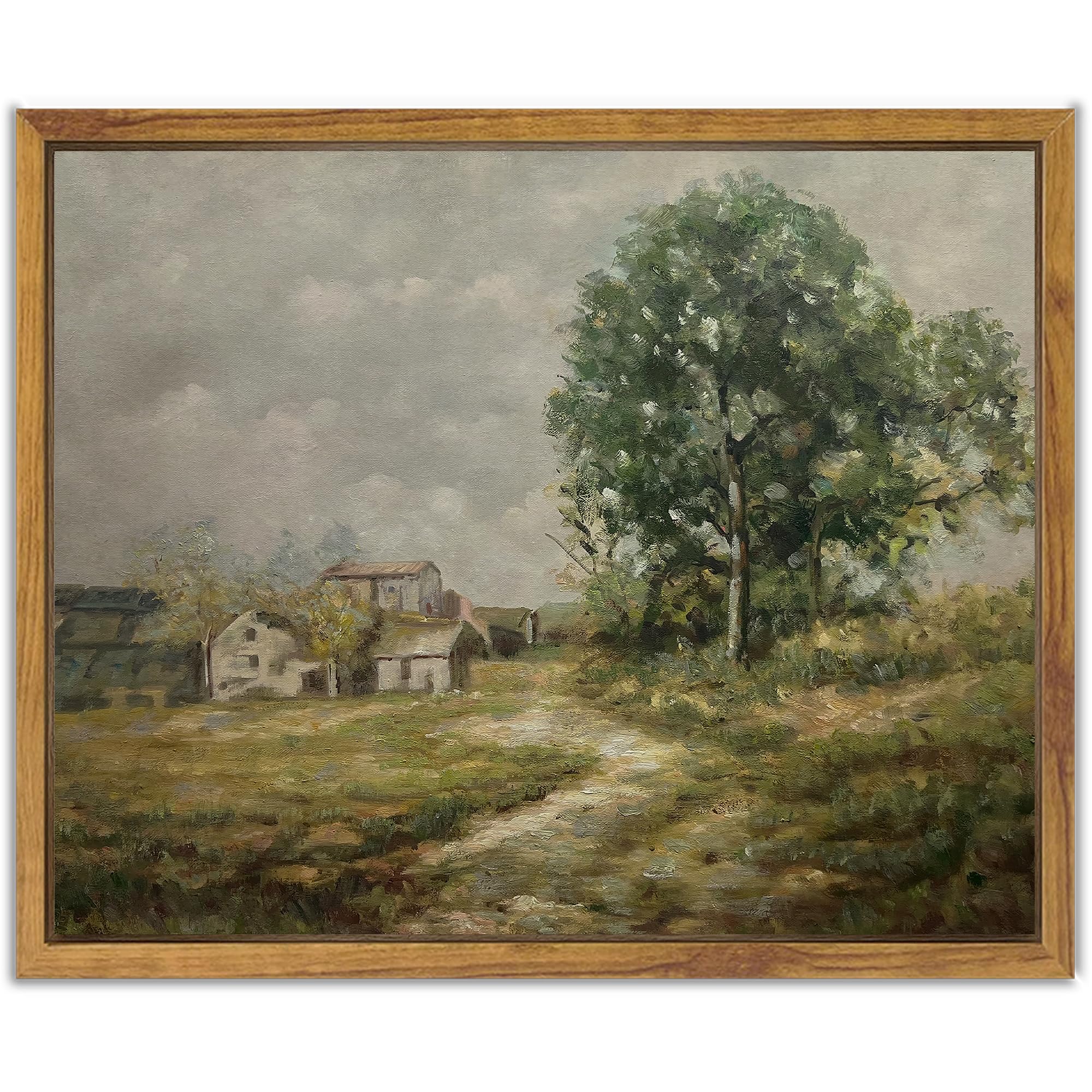 Shenify Vintage Landscape Framed Canvas Wall Art Country Road Classic Painting Modern Farmhouse Kitchen Office Decor - 8X10In Na