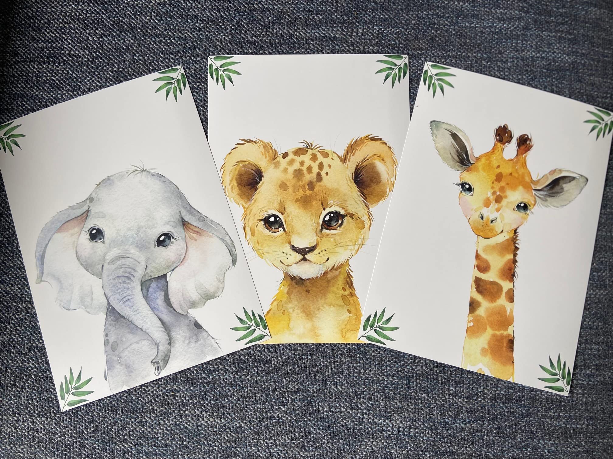 Baby Safari Animals For Girl Or Boy Nursery Bedroom, Set Of 3 Unframed Wall Art Prints, Jungle Leaves Posters, Nursery Decor Gif