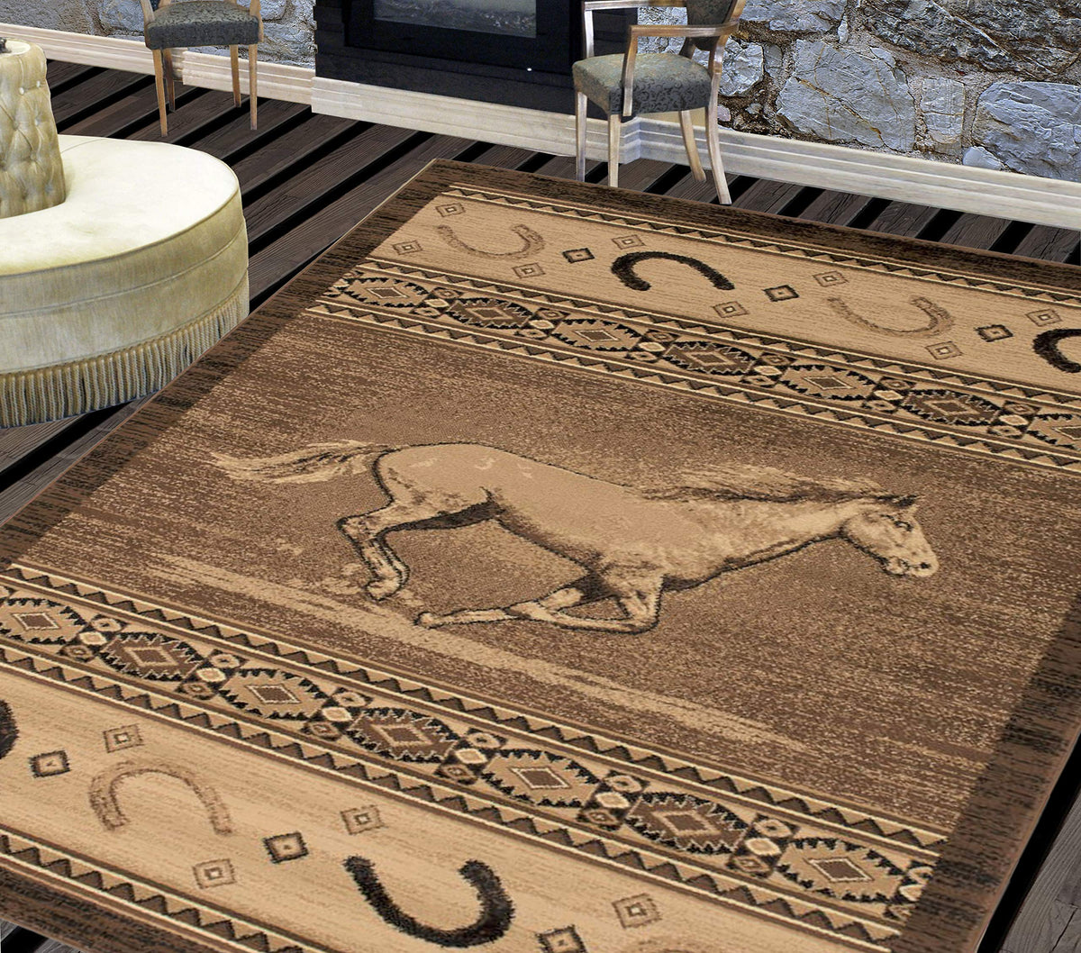 Hr-Cabin Rug-Lodge, Cabin Nature And Animals Area Rug-Modern Southwest ...