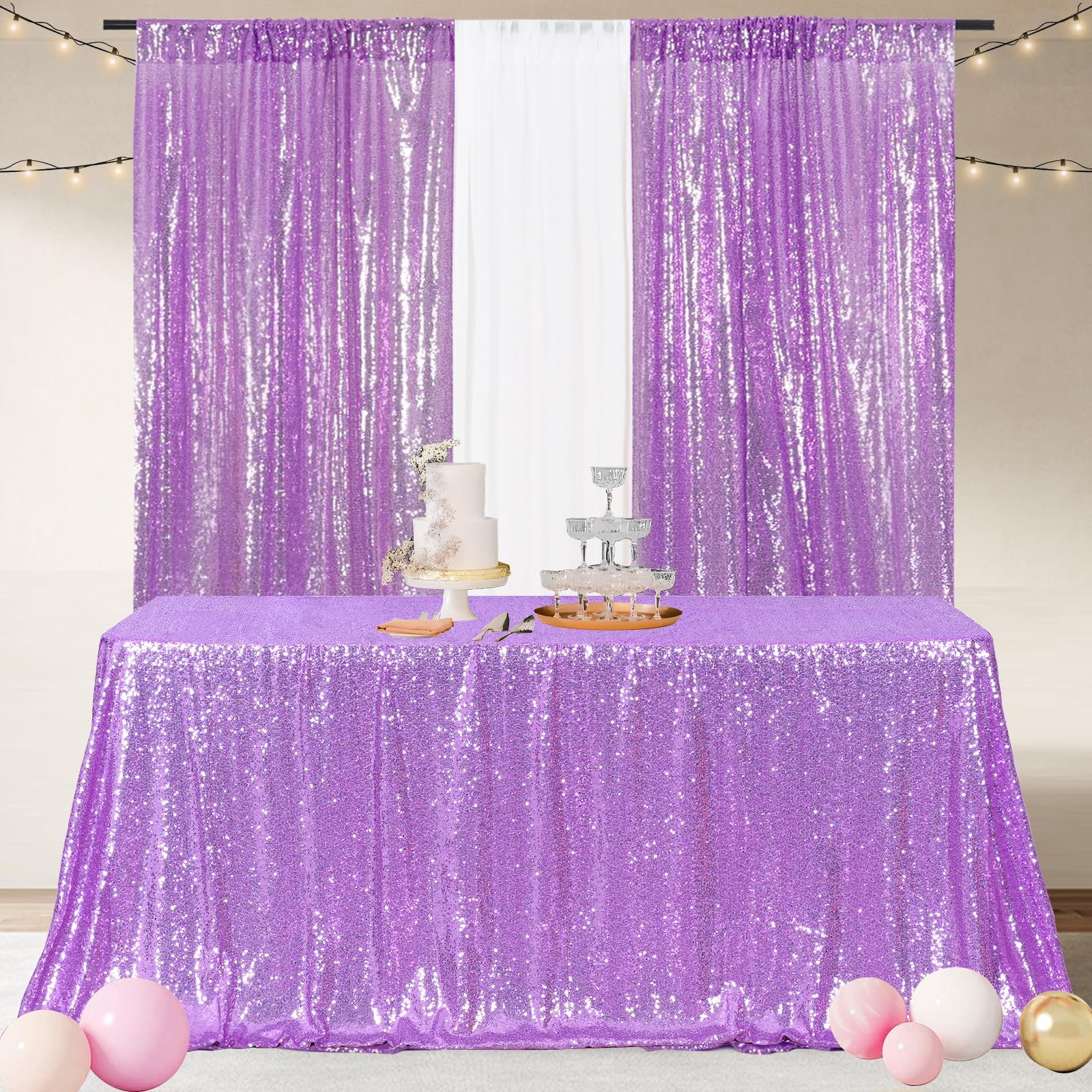 Poise3Ehome 50A72 Rectangle Lavender Sequin Tablecloth For Party Cake Dessert Table Exhibition Events, Lavender