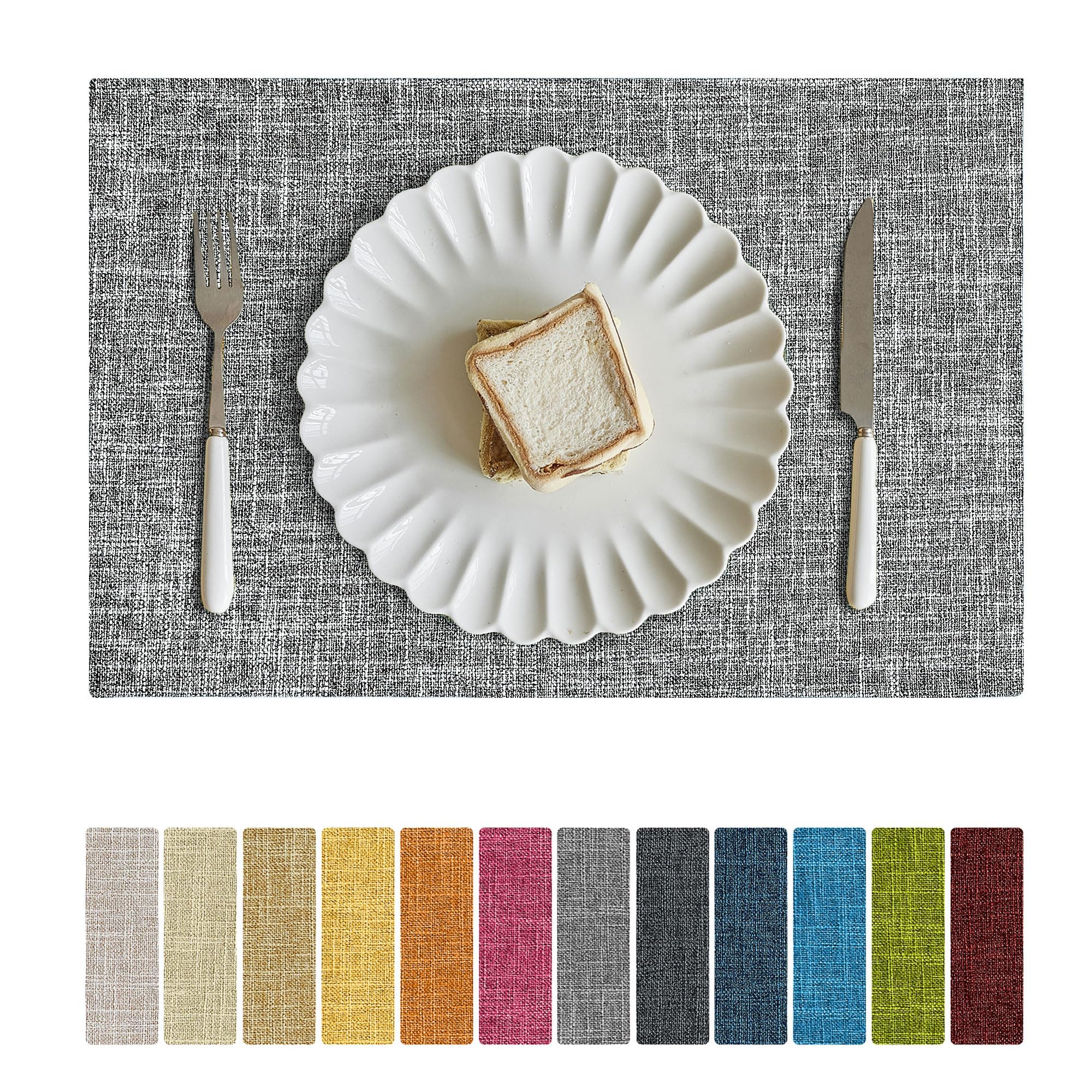 Softalker Faux Linen Placemats Set Of 12-12 X 18 Inch, Heat Resistant Double Layered Durable Burlap Farmhouse Place Mats, Non-Sl