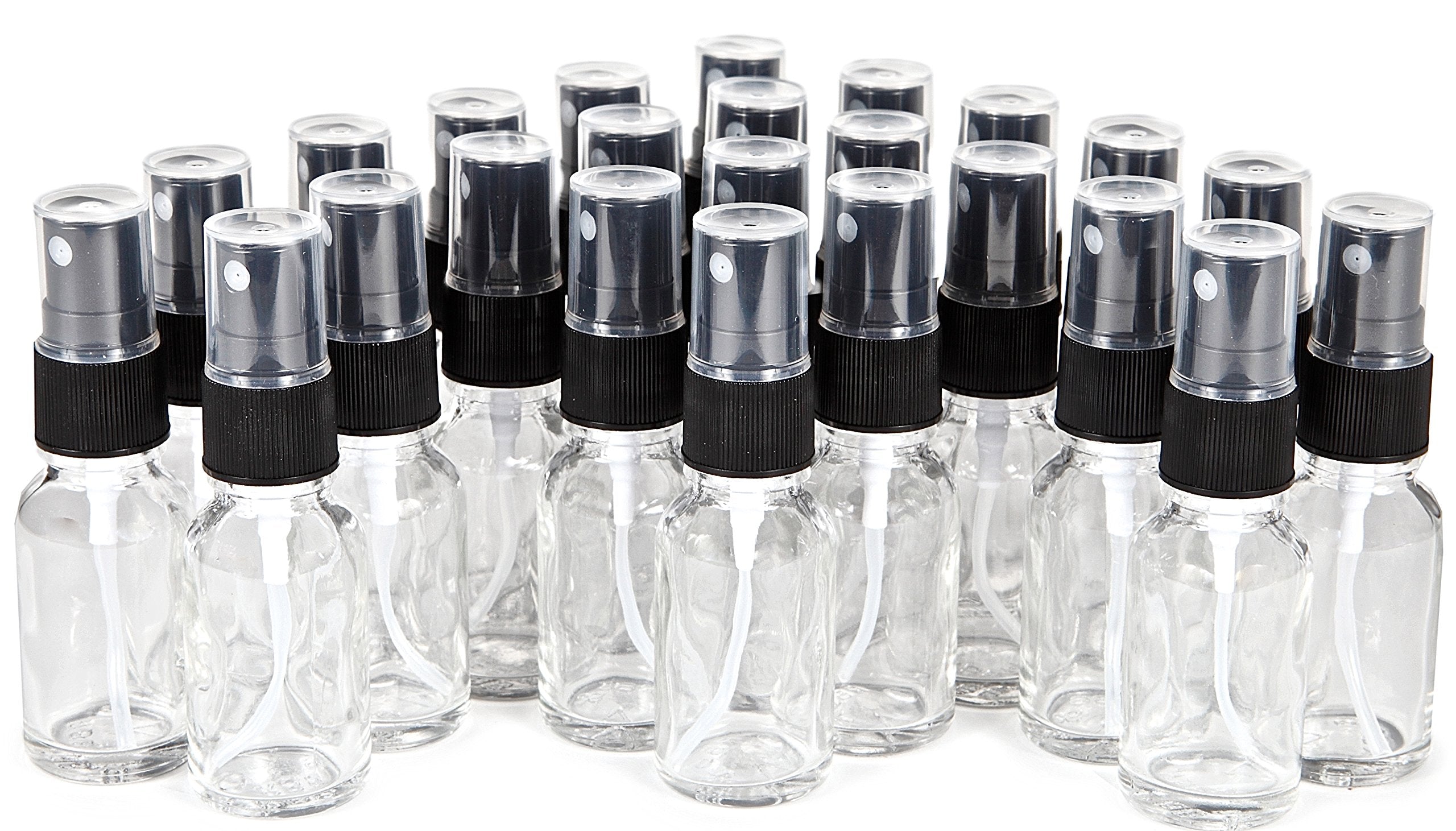Vivaplex, 24, Clear, 15 Ml (1/2 Oz) Glass Bottles, With Black Fine Mist Sprayer'S
