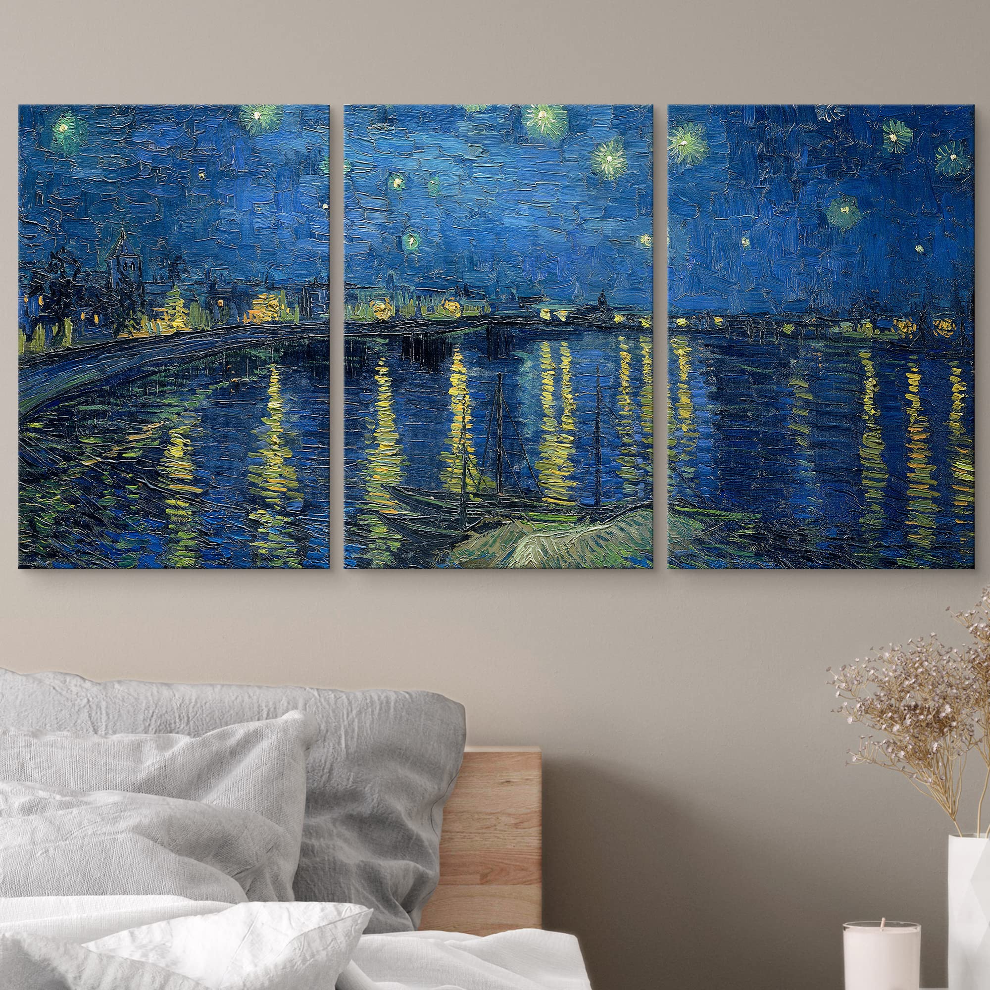 Wall26 Canvas Print Wall Art Set Starry Night Over The Rhone By Vincent Van Gogh Nature Wilderness Illustrations Fine Art Relax/