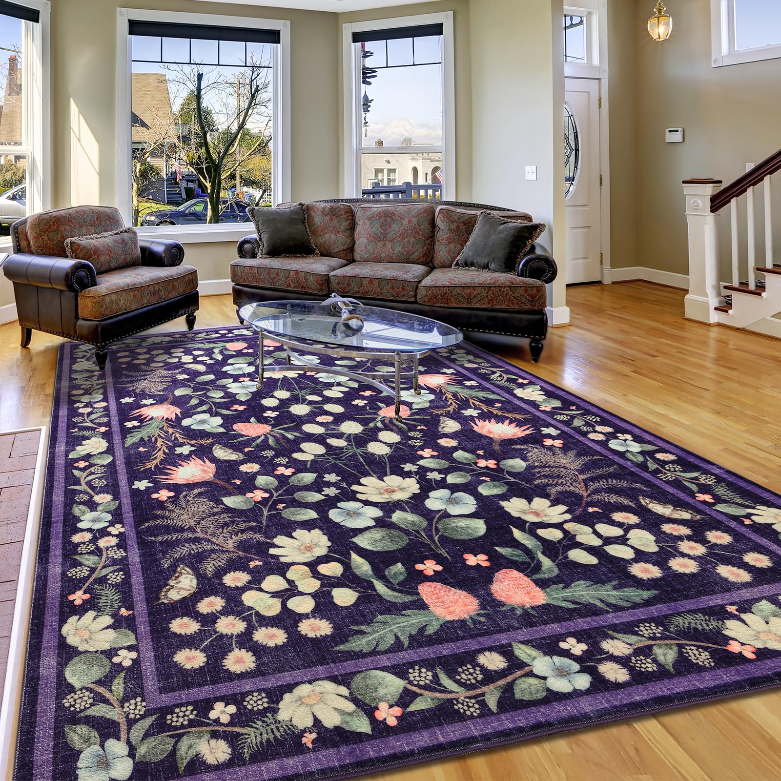 Rtizon Area Rugs for Living Room 6x9 Non-Slip Carpet Washable Boho Rug Vintage Low Pile Carpet Print Home Rugs for Bedroom Kids 