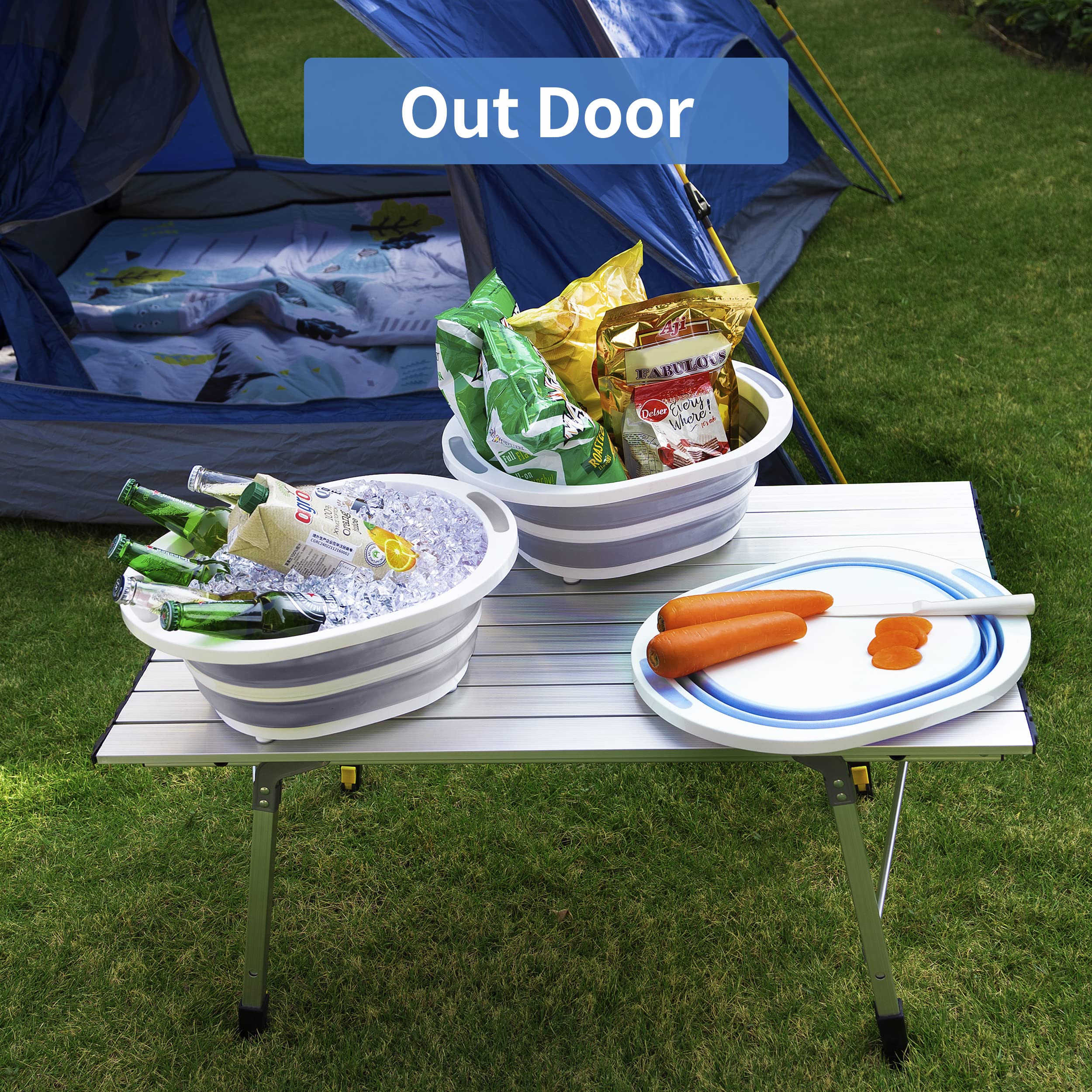 Collapsible Dishpan 7.5L Plastic Sink Dish Basin Cutting Board Foldable Food Tub For Bbq Picnic Camping Portable Washing Dishes