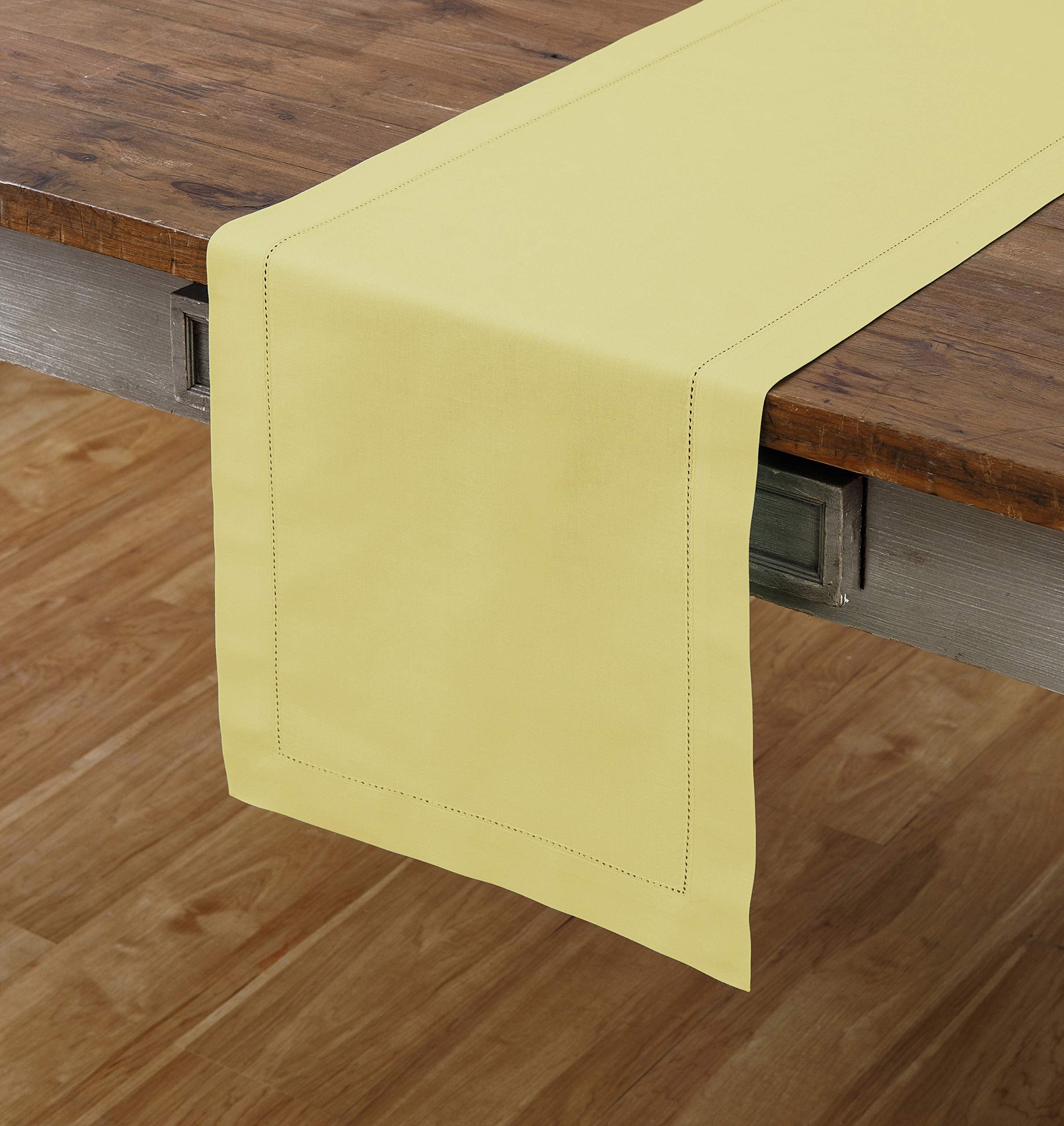 Solino Home Yellow Table Runner 48 Inch - Cotton Linen Hemstitch Short Table Runner 14 X 48 Inch Ideal For Dresser And Coffee Ta